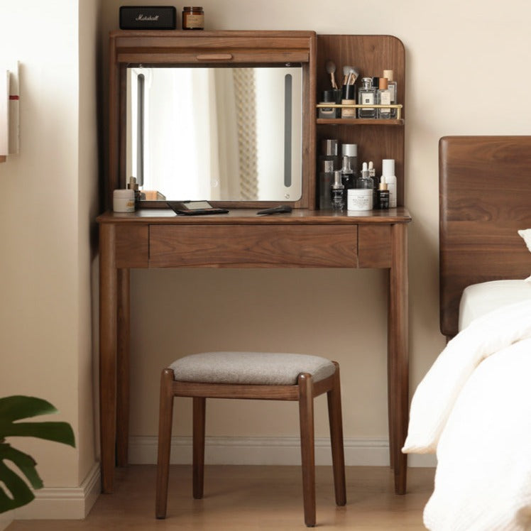Modern Minimalist Black Walnut Solid Wood Vanity Table - Elegant Dressing Table for Bedroom, Bathroom & Makeup Area - Perfect for Organizing Cosmetics & Jewelry