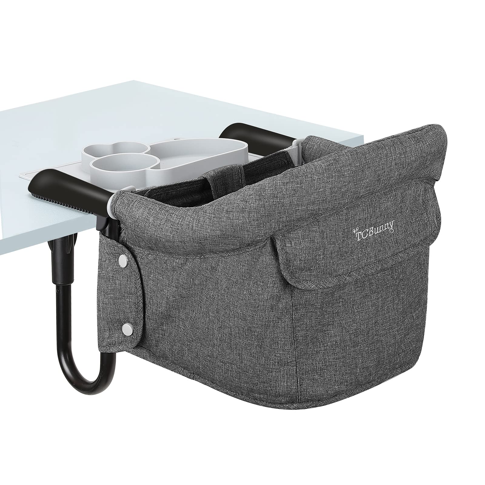 Hook On Chair with Tray - Foldable Baby High Chair with Secure Clip, Portable Feeding Seat for Home & Travel - Perfect for Dining, Outdoor Picnics & Restaurant Use (Grey)