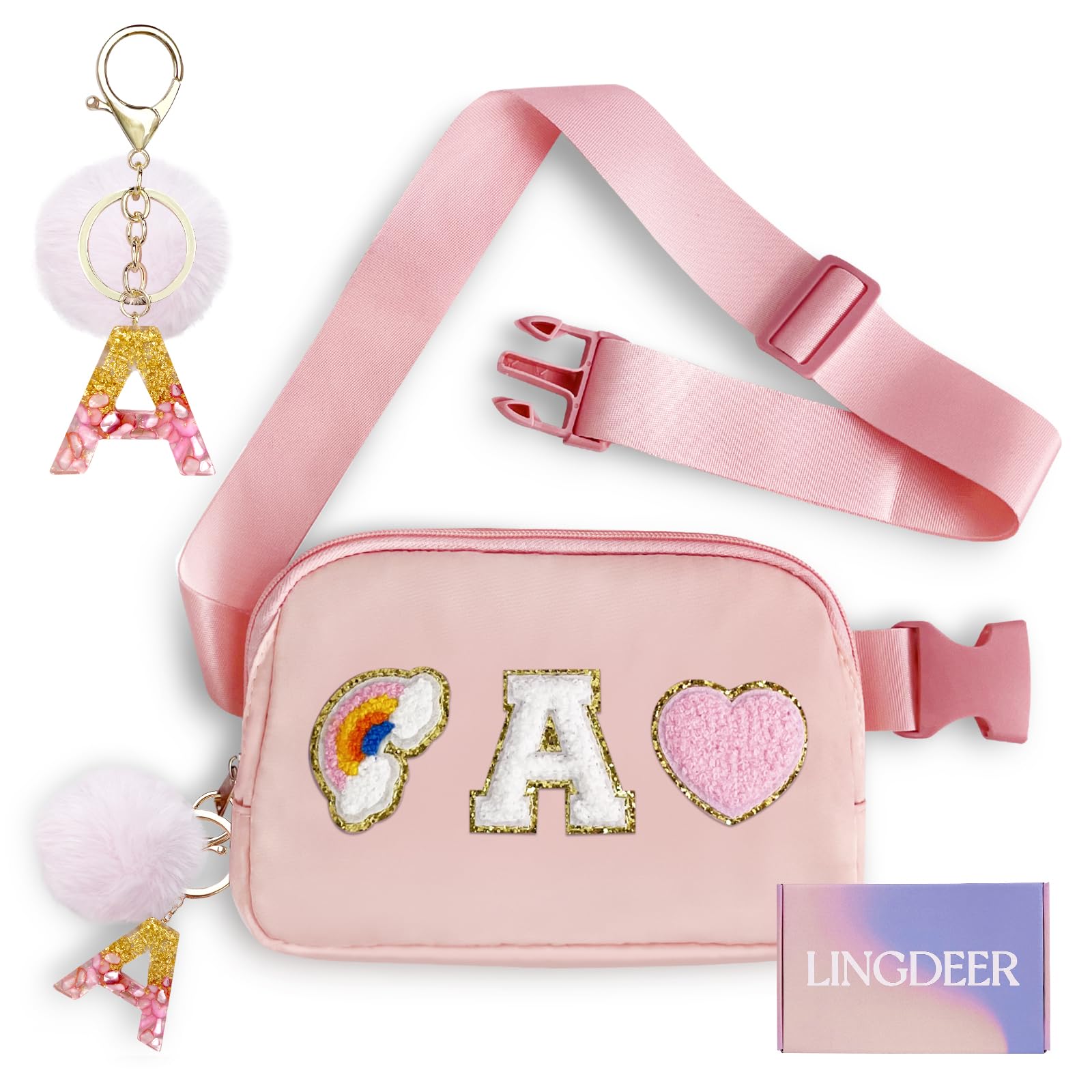 Personalized Belt Bag with Keychain - Custom Fanny Pack for Women & Girls - Initial Monogram Birthday Gift for Teens, Mom - Crossbody Waist Bag - Small Travel Essential - Preppy Style Accessories (Pink) - Perfect for Gym, Shopping, Concerts & Outdoor Activities