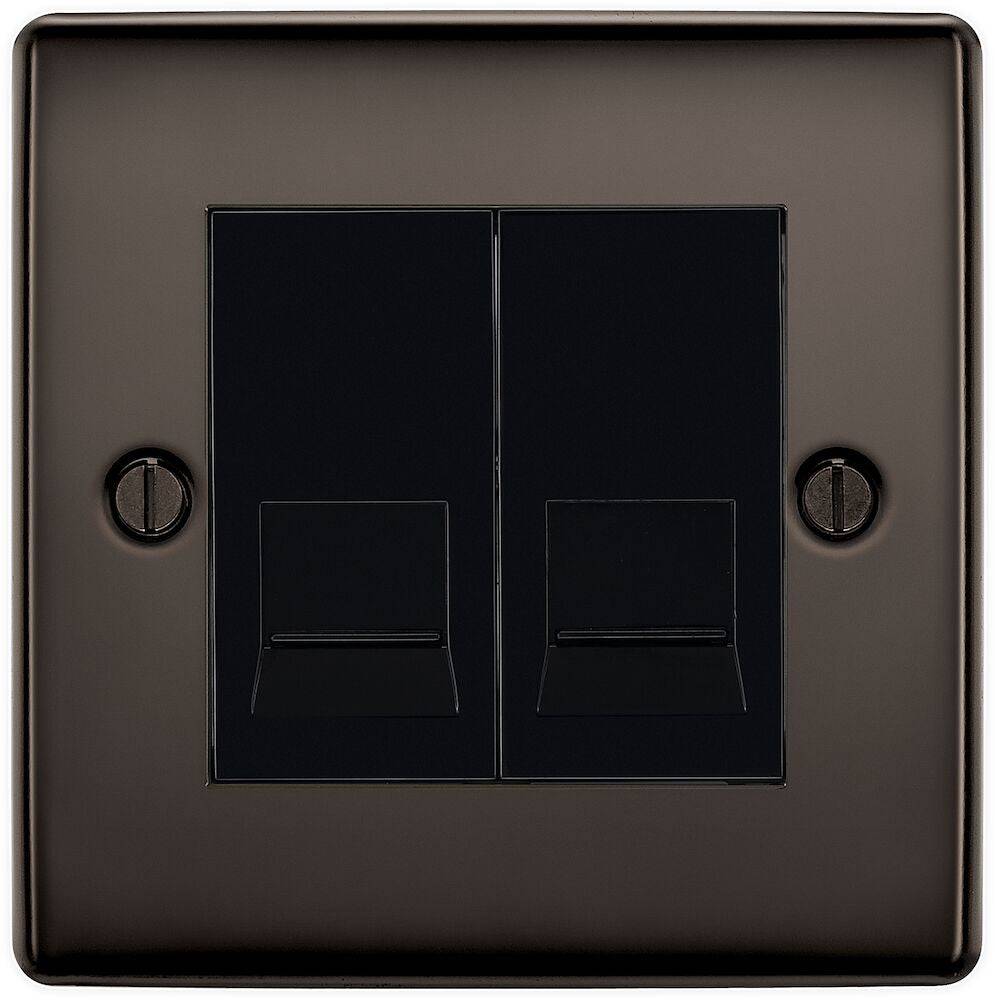 BG Nexus Metal Black Nickel Double Secondary Telephone Socket NBNBTS2B - High-Quality Telephone Jack for Home & Office Use