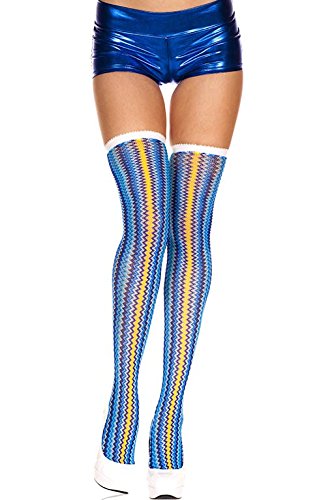 Multicolor Zigzag Thigh High Stockings for Women - Stretchy Spandex Socks in Blue - Perfect for Cosplay, Dance & Fashion Outfits