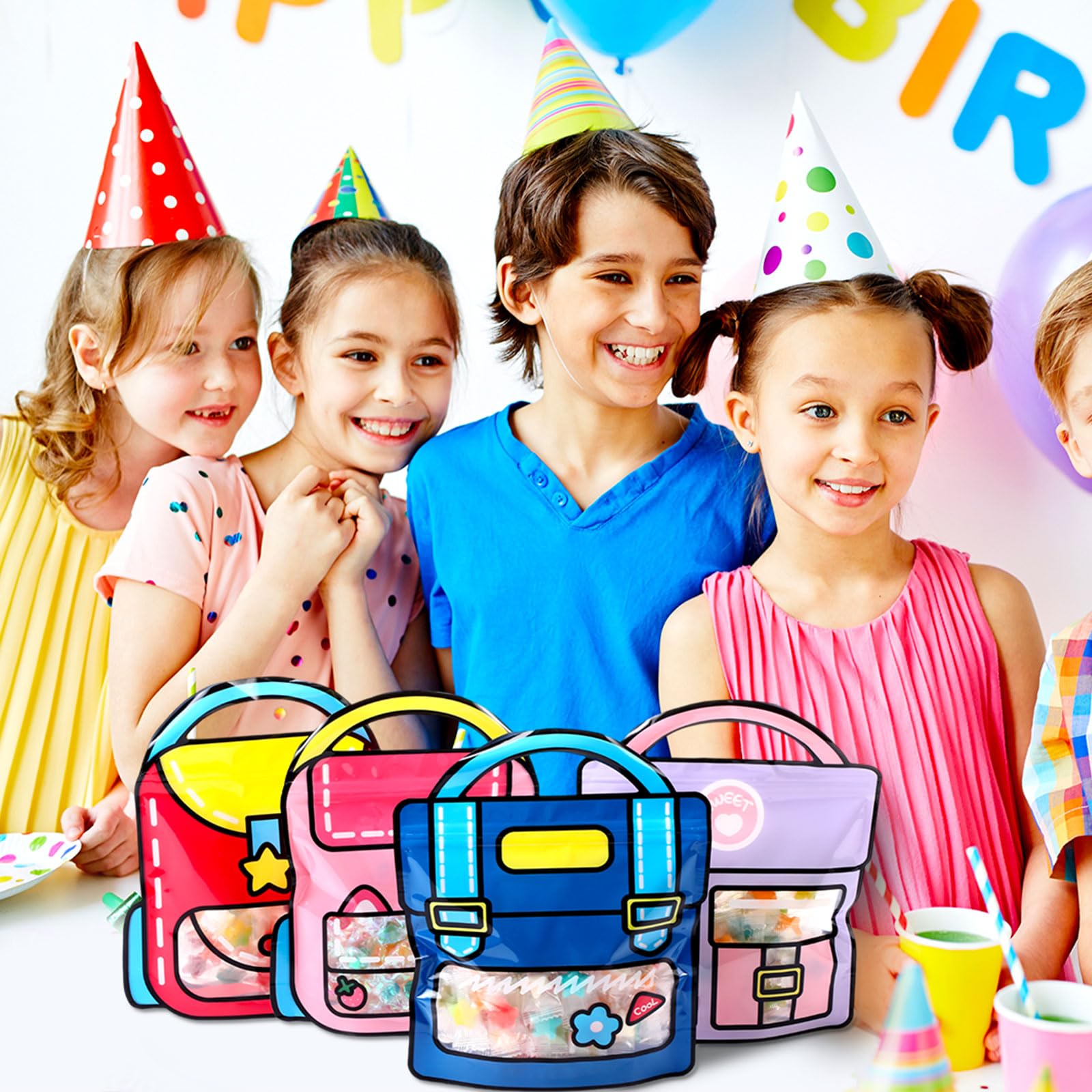 40 Pcs Bulk Kids Goodie Bags - Trendy Top Handle Party Favor Bags for Birthday, Baby Shower, Classroom & Back to School (7.2