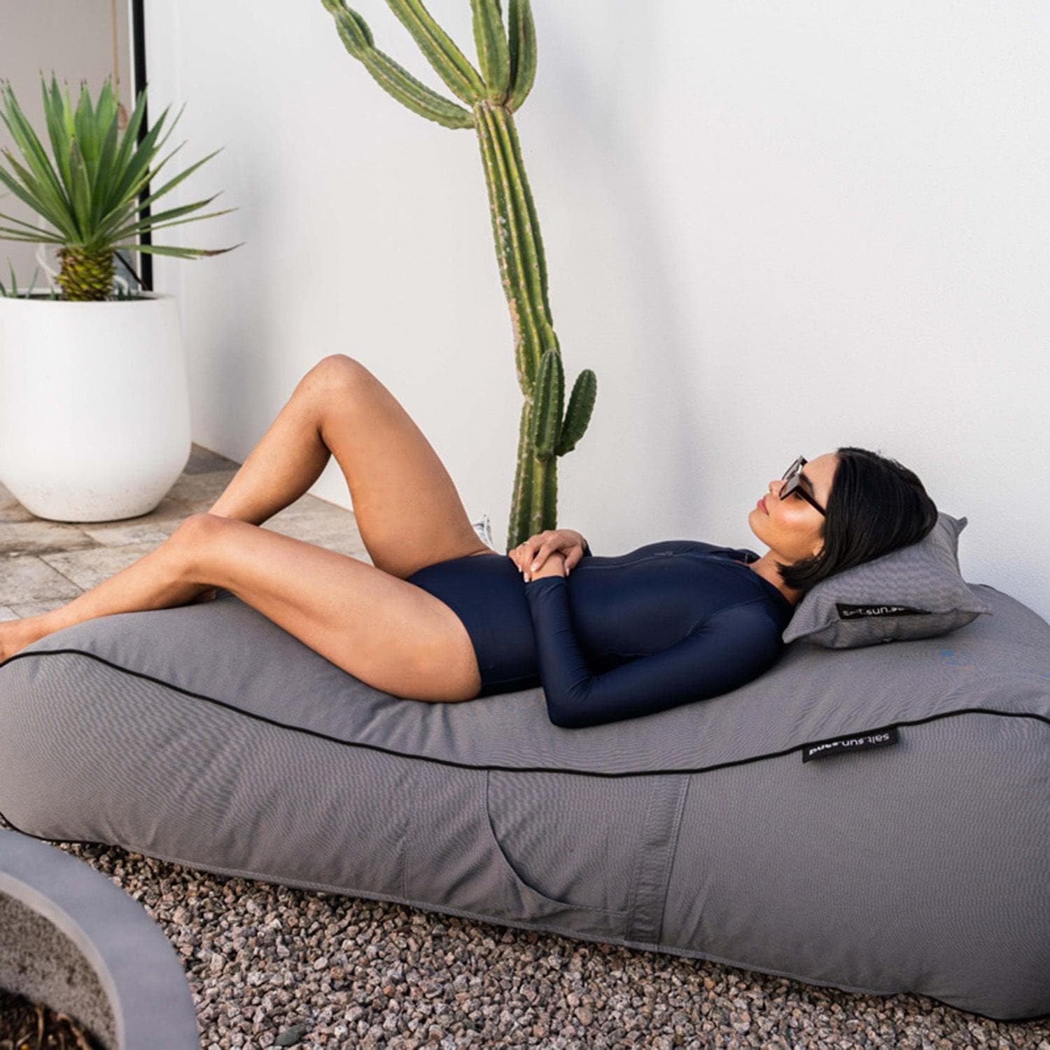 Premium Noosa Indoor/Outdoor Bean Bag Chair - Soft Black Check Design for Living Room, Bedroom & Patio Comfort