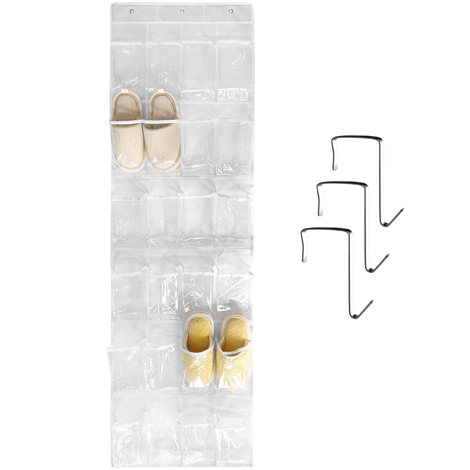 1 Pack 24 Clear Crystal Pockets Large Over The Door Hanging Shoe Organizer - 64