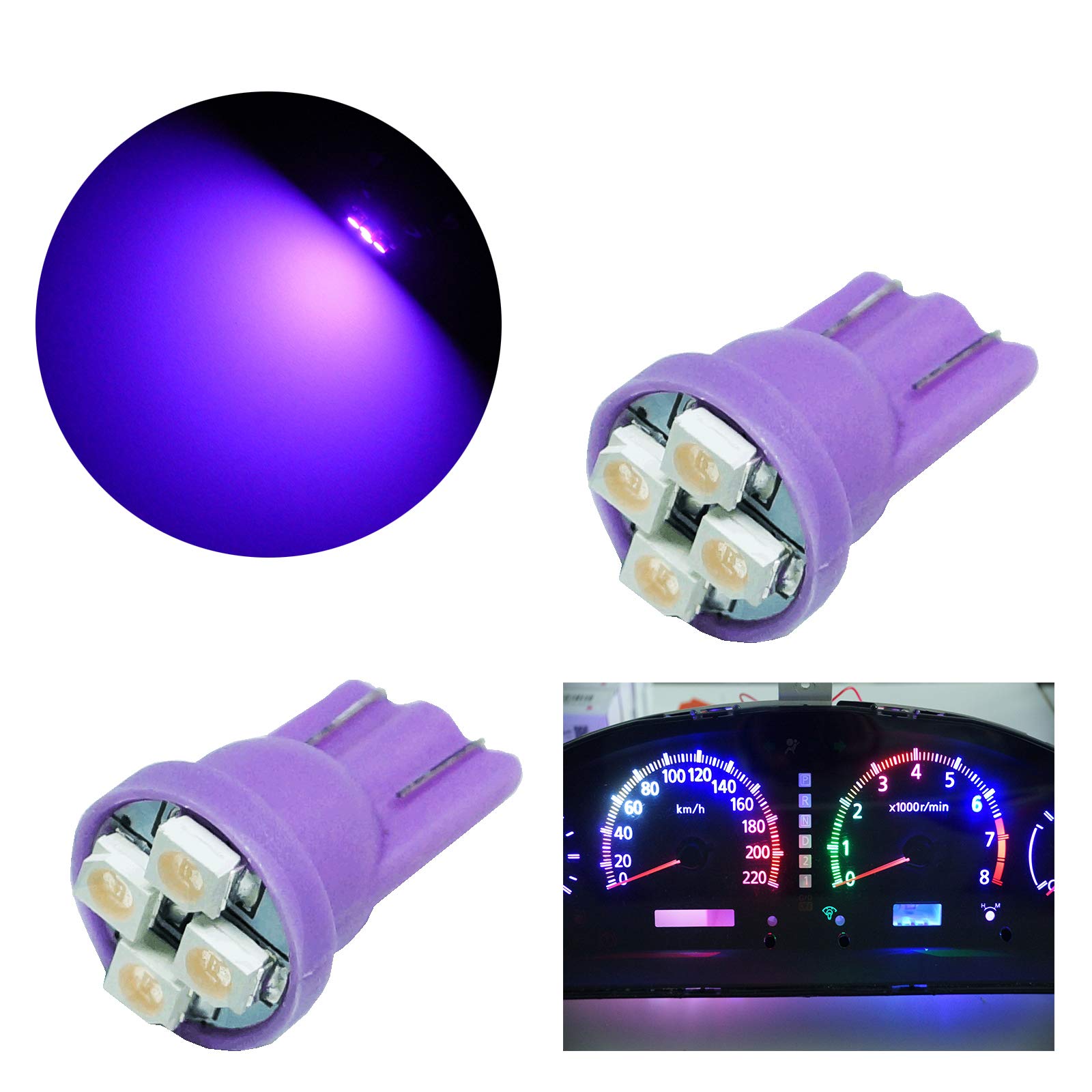 20PCS Purple T10 LED Bulbs - 12V Non-Polarity Instrument Lights for Car Interior (168/194) - Perfect for Dashboard, Dome, and Map Lights