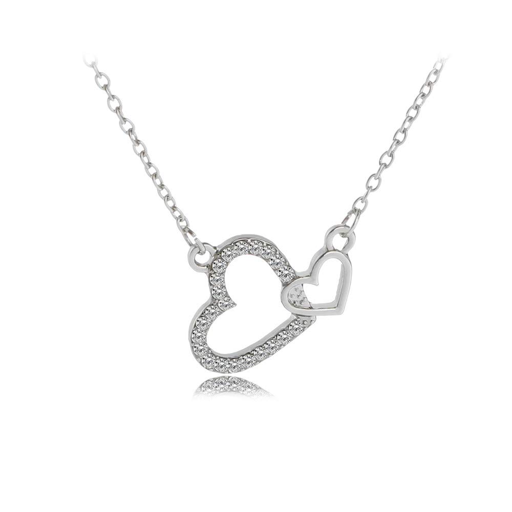 Double Heart Necklace for Women - Sterling Silver Romantic Jewelry Gift for Girlfriend, Wife, Mom & Grandma | Christmas, Birthday, Anniversary, Valentine's Day & Mother's Day Present | Perfect for Date Nights, Weddings & Special Occasions