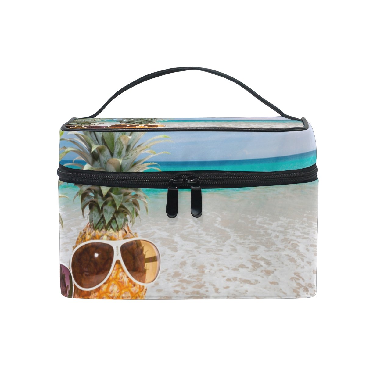 Stylish Tropical Pineapple Cosmetic Bag for Women - Waterproof Travel Makeup Organizer with Zipper Closure - Perfect for Beach Vacation, Gym, and Daily Essentials Storage