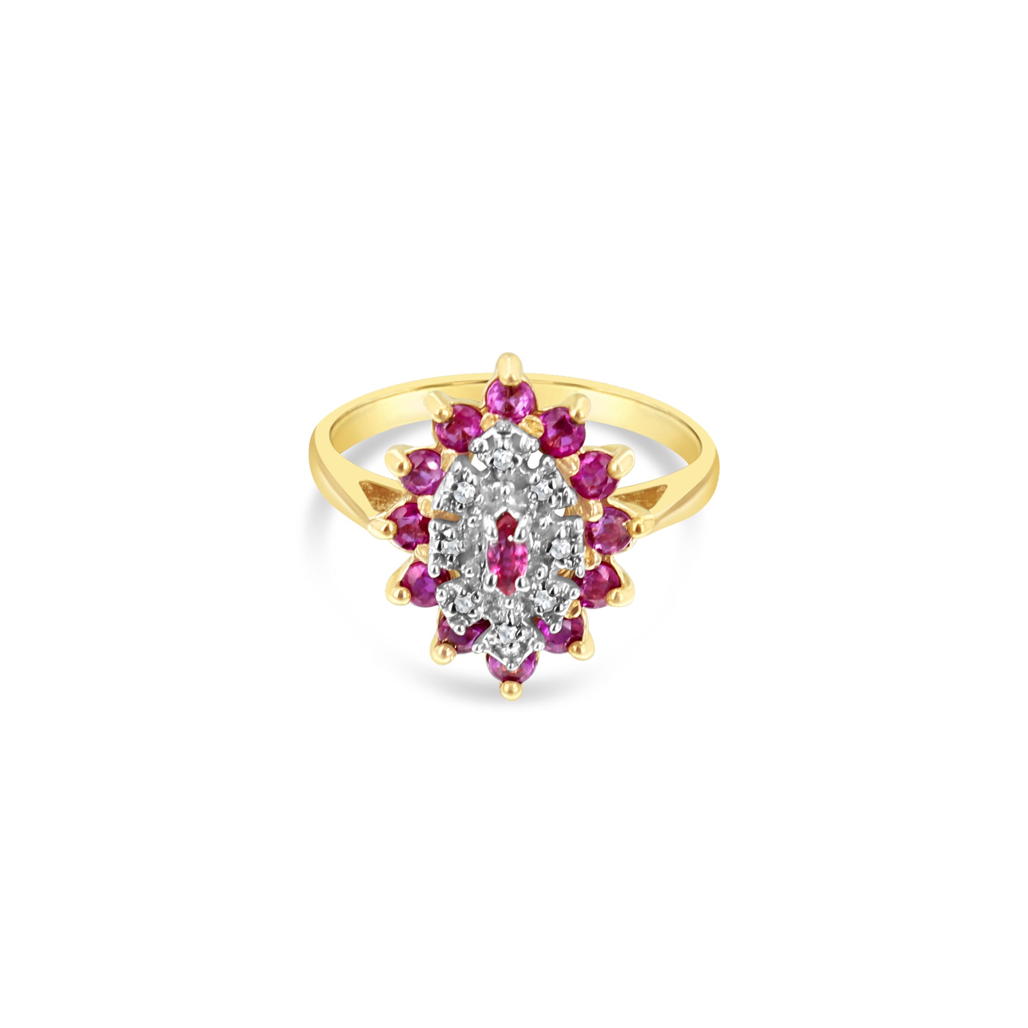 14K Yellow Gold Ruby Diamond Pave Cluster Ring for Women - Elegant Vintage Style Jewelry Gift for Anniversary, Engagement & Special Occasions