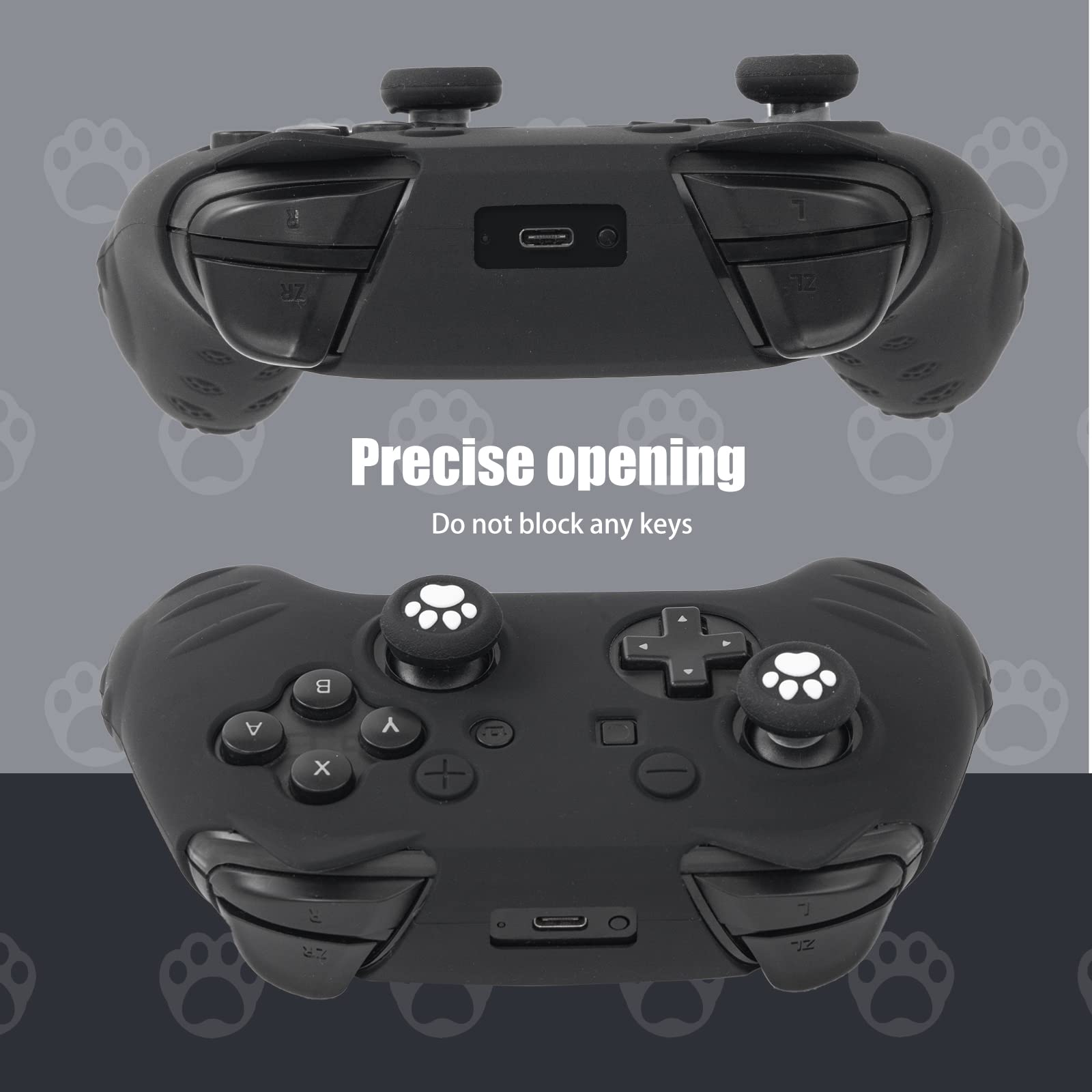 Cute Cat Paw Switch Pro Controller Skin with Thumb Grip Caps & Stickers - Black | Protective Cover for Nintendo Switch Pro Controller | Perfect for Gaming, Collectors & Gift Giving