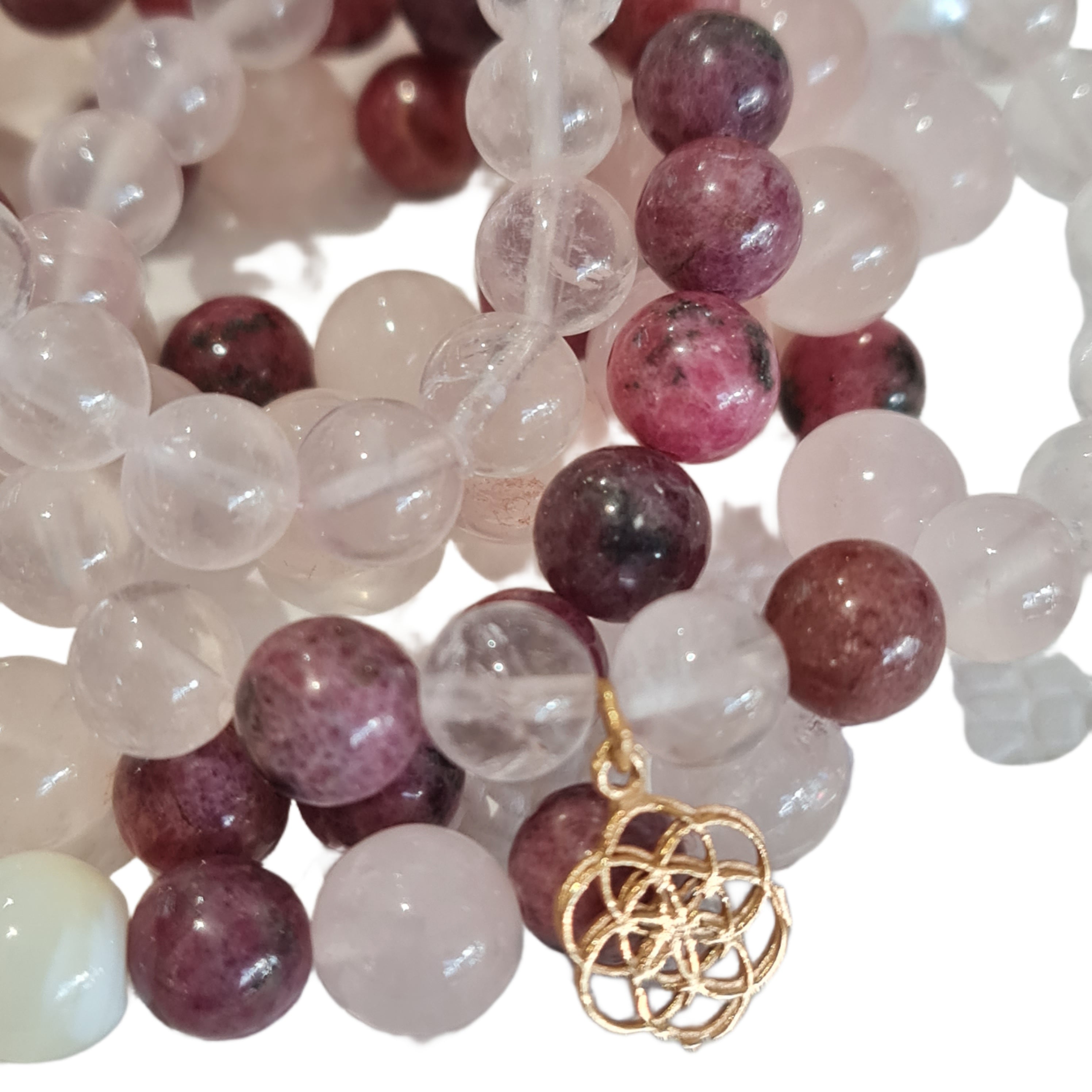 Love Me Seed of Life Stone Bracelet - Rose Quartz & Rhodonite Healing Crystal Jewelry for Women, Spiritual Energy Protection, Chakra Balancing, Meditation & Yoga Accessory