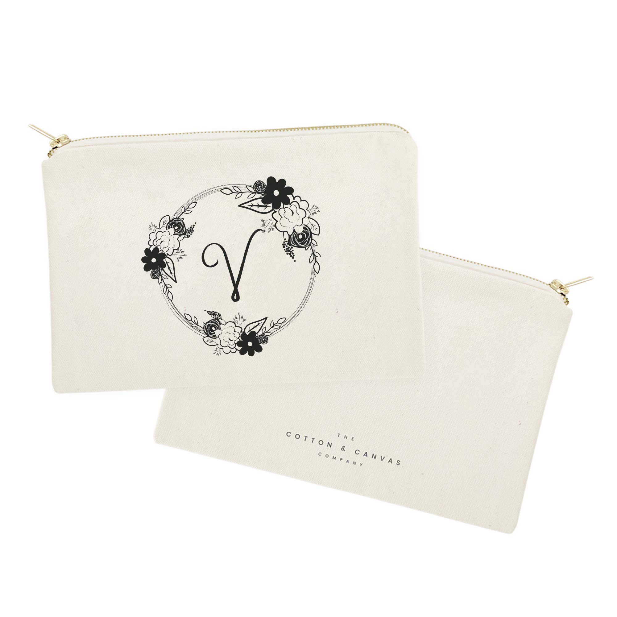 Personalized Monogram Floral Initial Cosmetic Bag - Cotton & Canvas Travel Makeup Pouch for Women | Perfect for Travel, Gym & Everyday Use