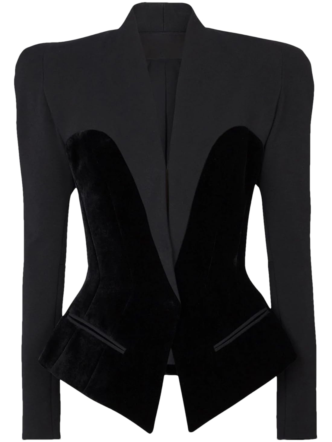 Women's Slim Fit Patchwork Fleece Blazer with Hidden Breast Pocket & Stand Collar - Stylish Designer Jacket for Office Wear, Business Casual & Fall Outerwear