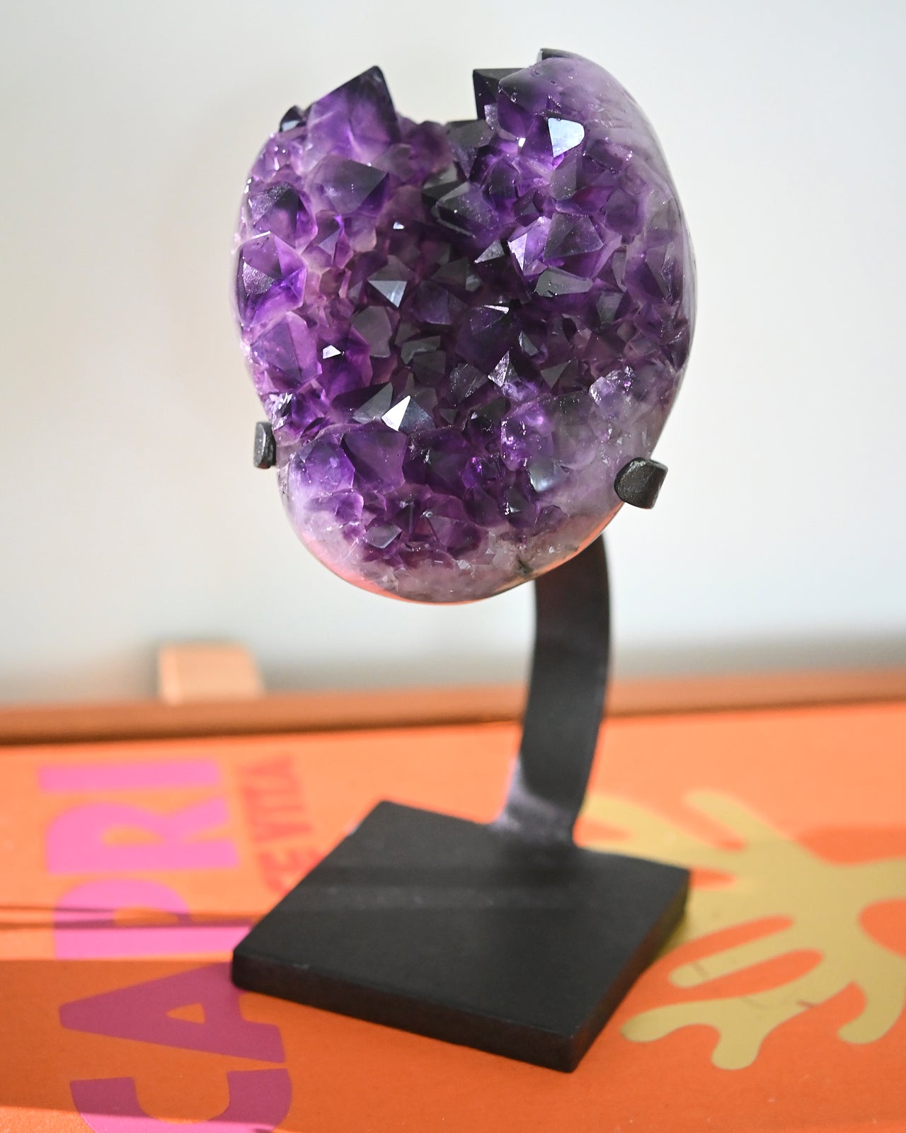 Natural Amethyst Crystal Geode on Wooden Stand - 6.4lbs Healing Stone for Home Decor, Meditation & Spiritual Gifts
