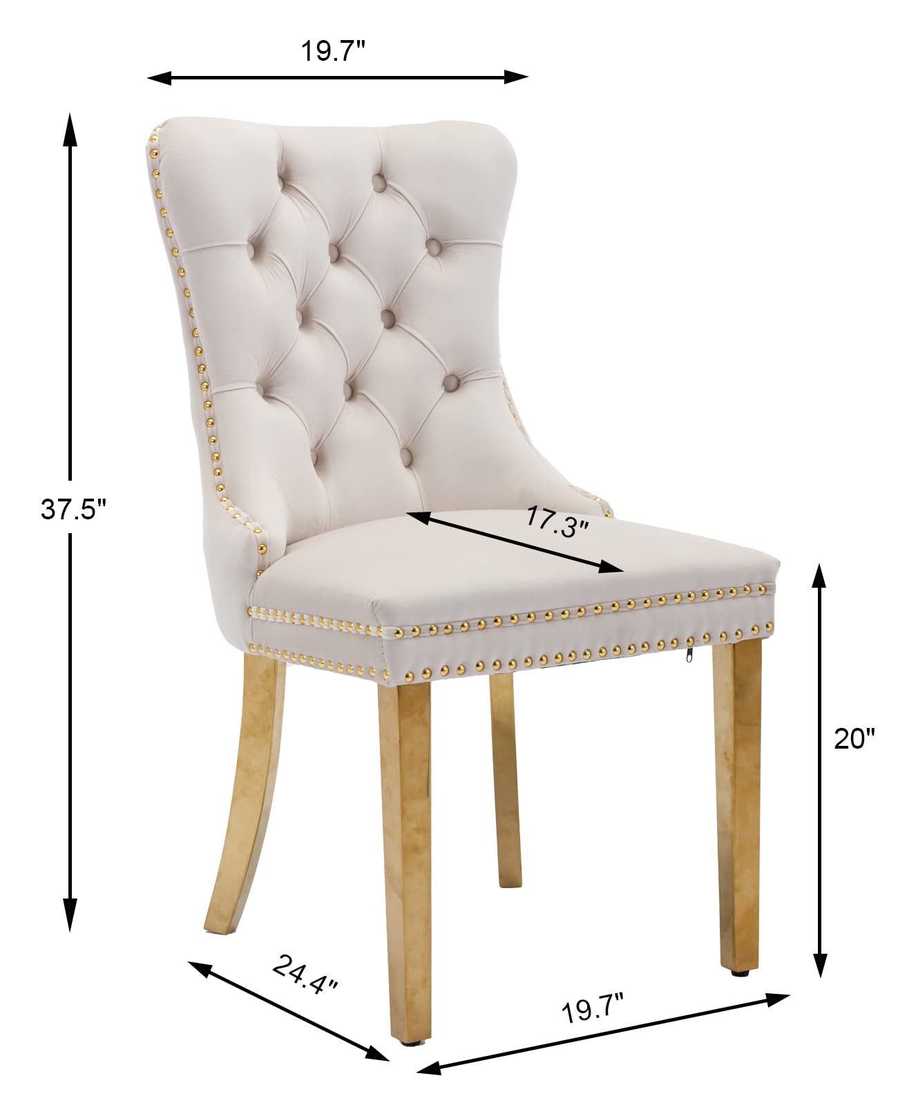 6 Beige Velvet Dining Chairs Set - Modern Upholstered Kitchen Chairs with Golden Stainless Steel Legs & Back Ring Pull Trim for Dining Room, Living Room & Kitchen Decor - Perfect for Home Entertaining & Cozy Family Meals (Beige)