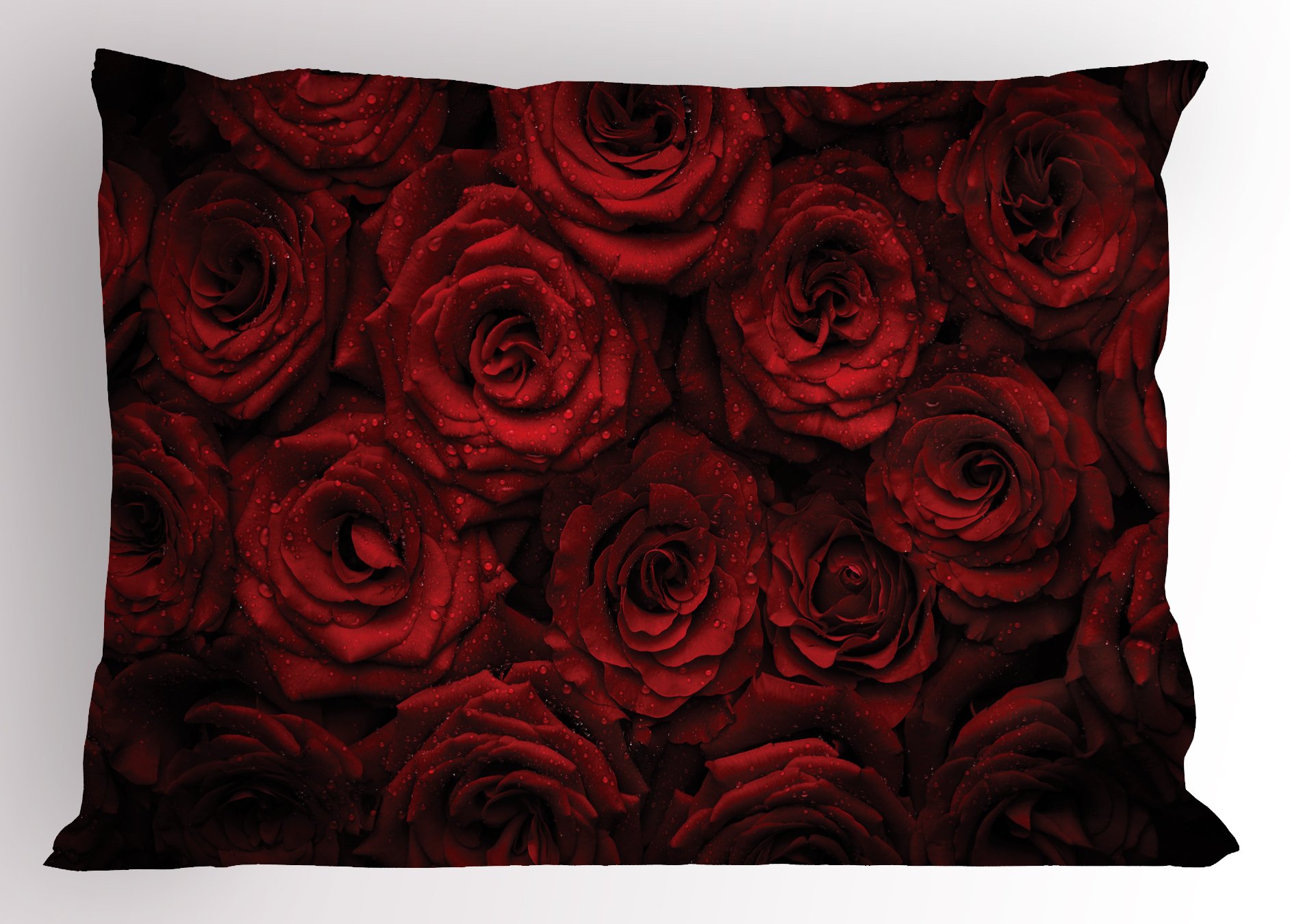 Ambesonne Dark Red Pillow Sham - Blooming Red Roses with Water Drops Bouquet, Decorative Standard Queen Size Printed Pillowcase 30