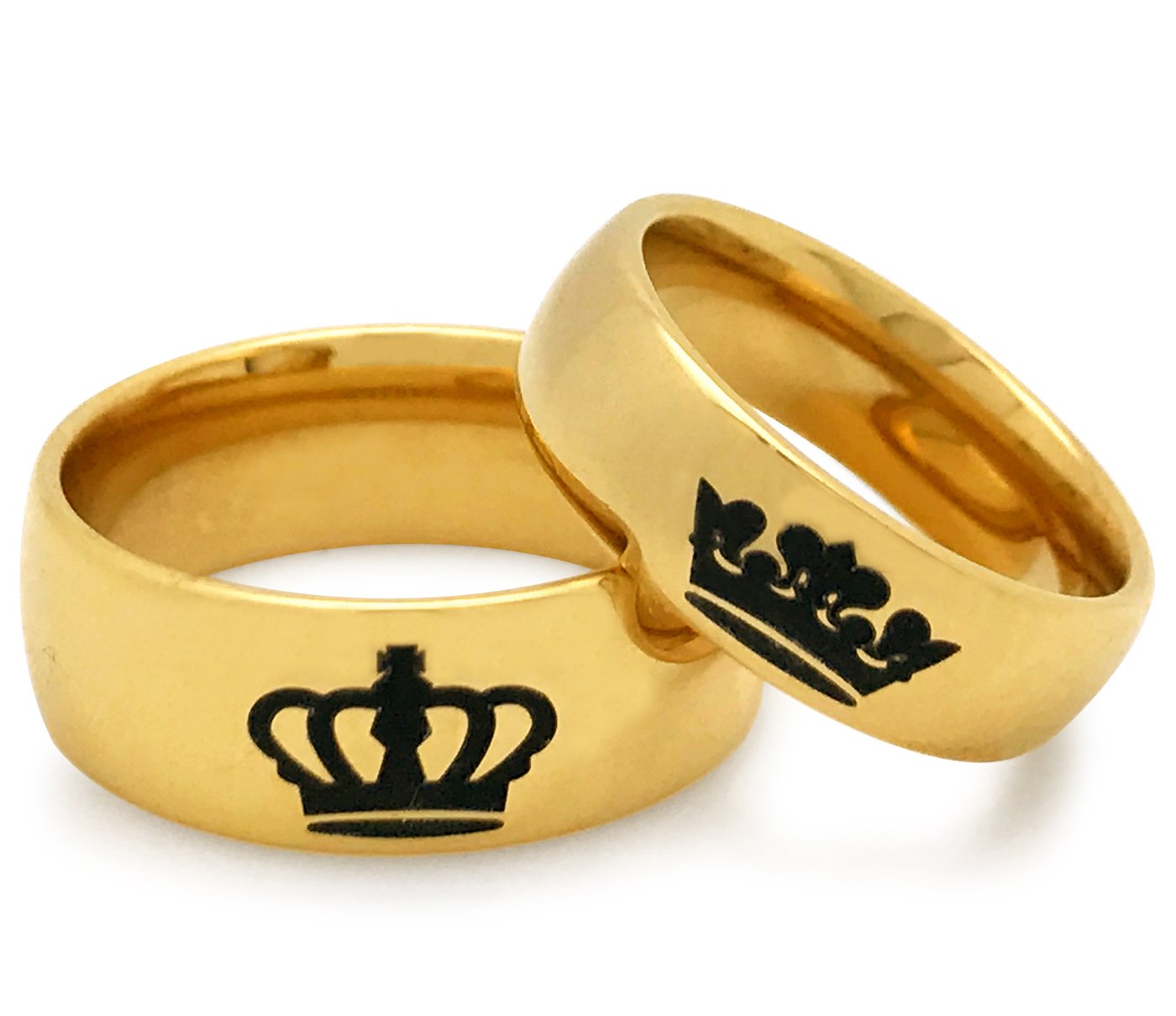 Kriskate & Co. His & Hers Tungsten Wedding Bands - King & Queen Matching Rings Set, Gold IP Plated Anniversary Rings for Couples TCR382 - Perfect for Weddings, Anniversaries & Romantic Gifts