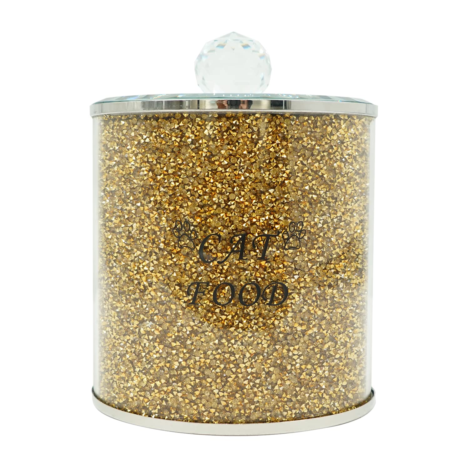 Lmaray Crushed Diamonds Crystal Cat Food Storage Container with Lid - Airtight Pet Food Storage Tin for Dry Kibble & Treats - Elegant Glass Container for Cat Food Organization in Kitchen & Pet Feeding Areas