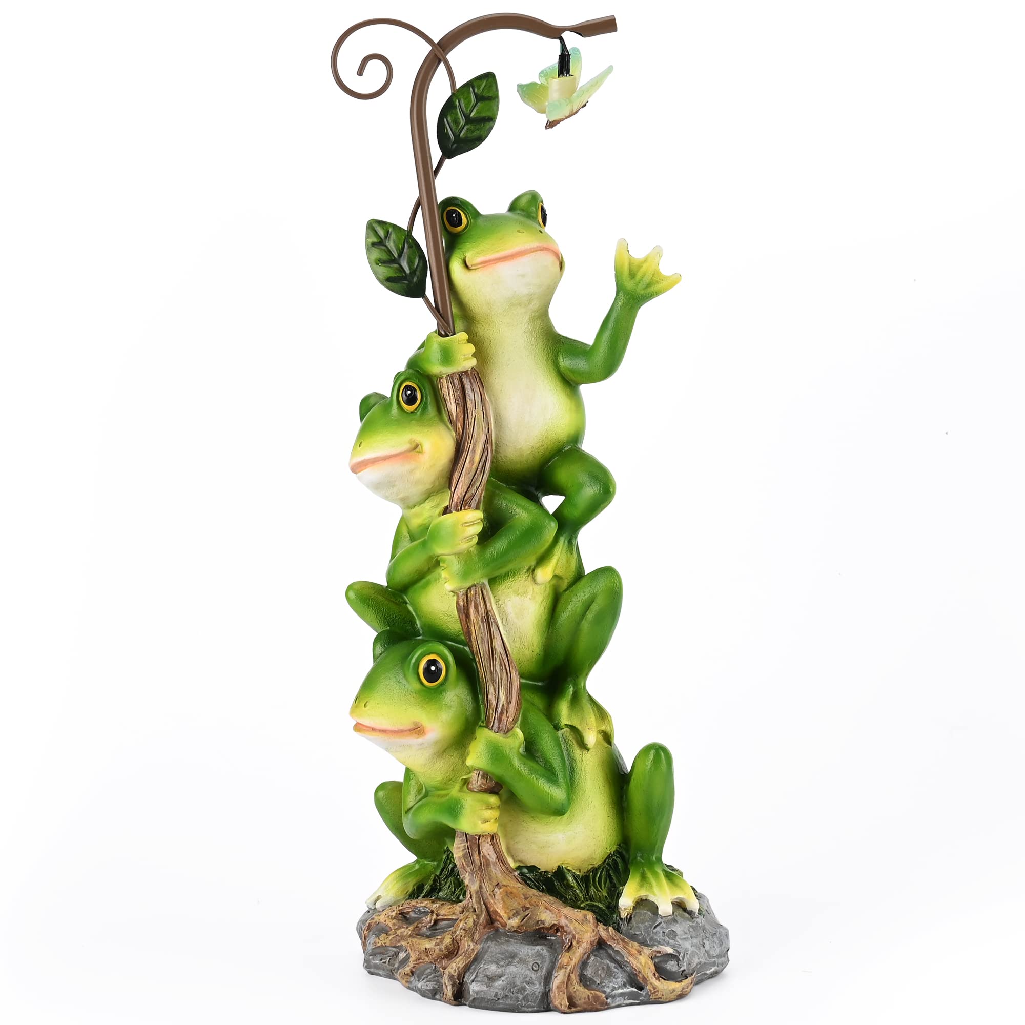 WENYLE Solar-Powered Frog & Butterfly Garden Statues - Funny Resin Outdoor Decor for Yard, Patio, Lawn - Eco-Friendly Solar Light for Nighttime Ambiance - Perfect for Garden, Porch, and Landscape Decoration