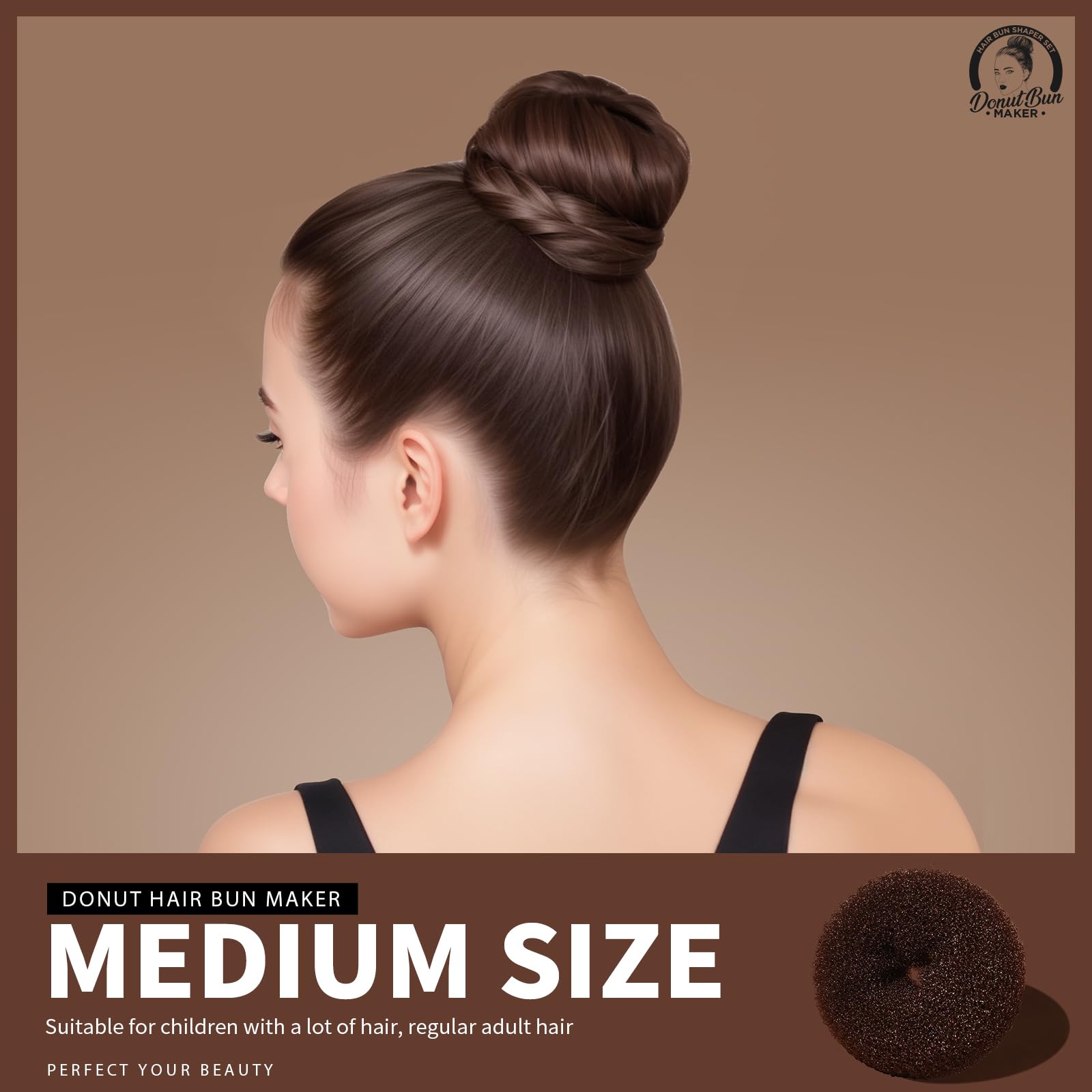 4PCS Hair Bun Maker for Women - Brown Hair Donut for Perfect Buns & Updos - Great for Ballet, Gym, Work & Everyday Hairstyles