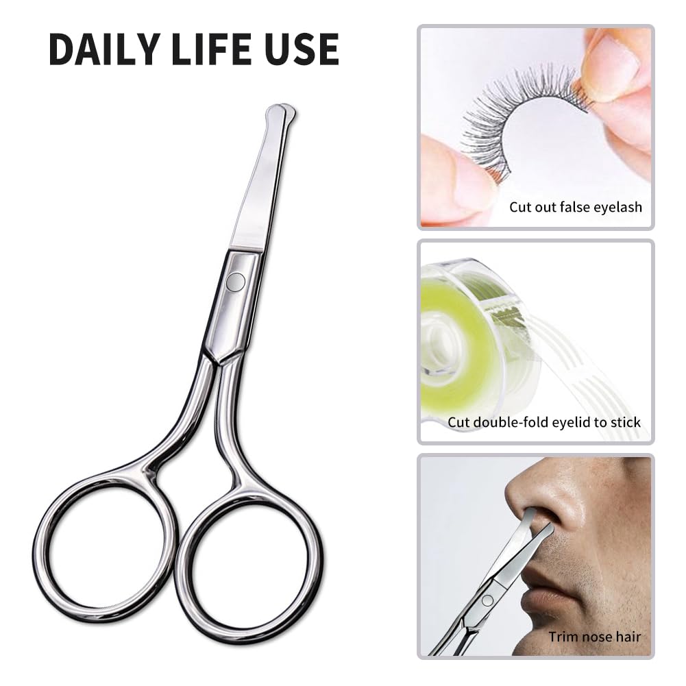 Professional Nose Hair Scissors & Precision Small Scissors Set - Stainless Steel Grooming Kit for Men's Facial Hair, Eyebrows, and Mustache Trimming - Perfect for Travel, Home, and Salon Use
