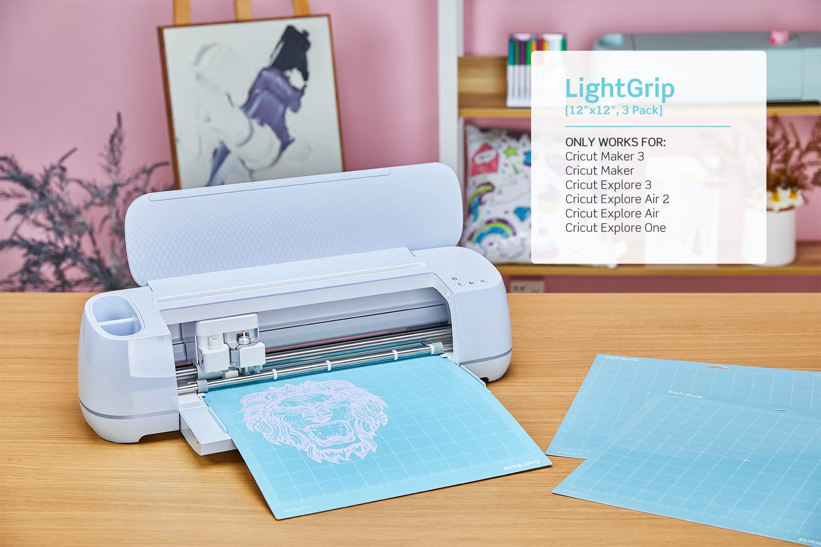 Lightgrip Cutting Mat for Cricut Maker 3/Maker/Explore 3/Air 2/Air/One (12x12 Inch, 3 Pack) - Reusable Self-Healing Craft Mat for Vinyl, Paper, Cardstock - Perfect for DIY Projects, Scrapbooking & Home Decor
