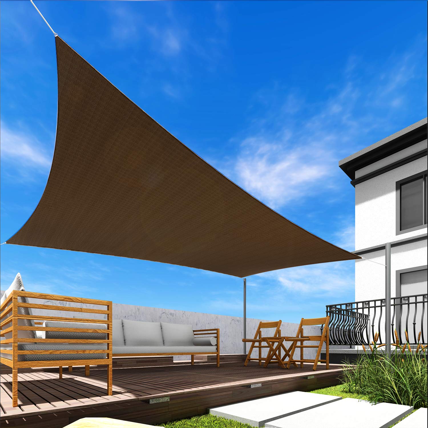 Windscreen4less Brown 3' x 14' Rectangle Sun Shade Sail - UV Blocking Permeable Fabric for Patio, Backyard, Pool & Outdoor Living Areas - Customizable Size