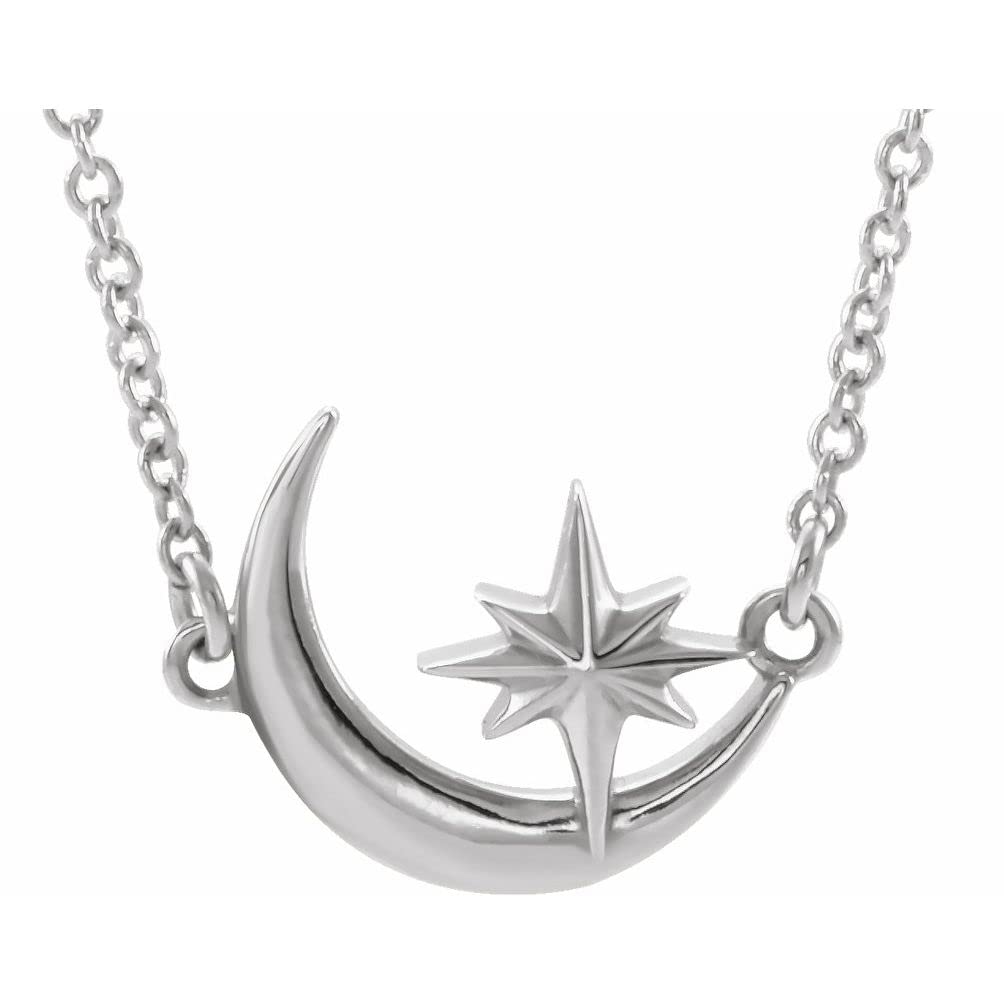 Bonyak Sterling Silver Crescent Moon and Star Necklace 16-18