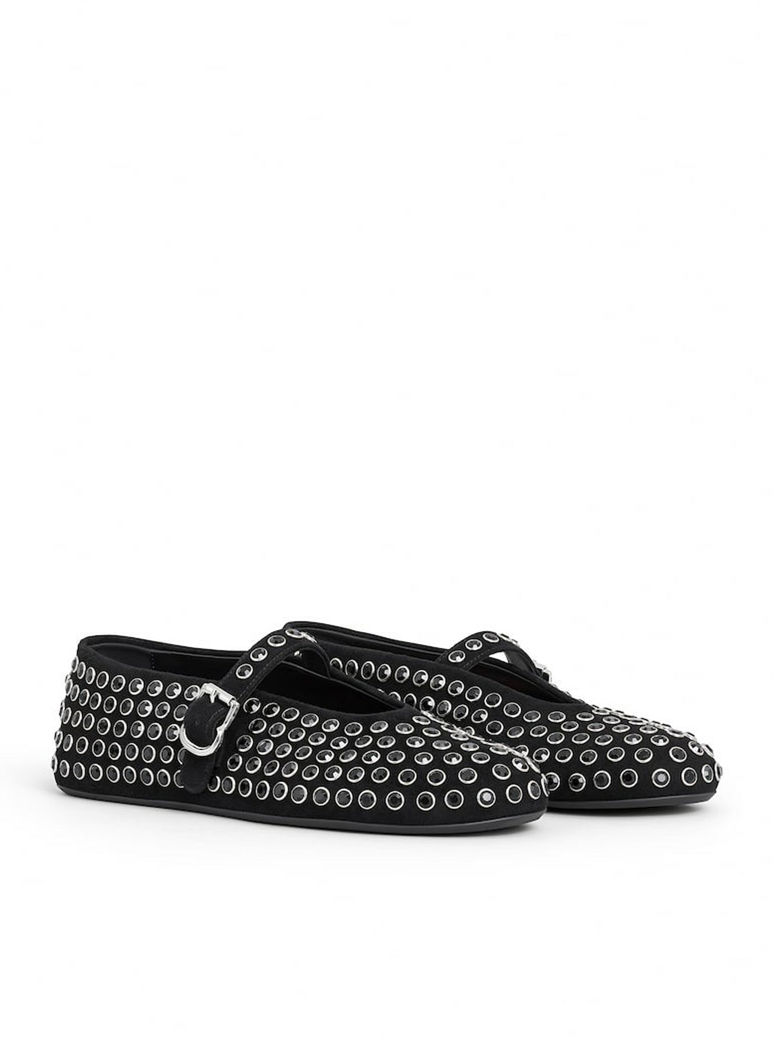 Elegant Flat Ballerinas in Soft Goatskin Suede with Rhinestone Accents - Perfect for Weddings, Parties & Office Wear