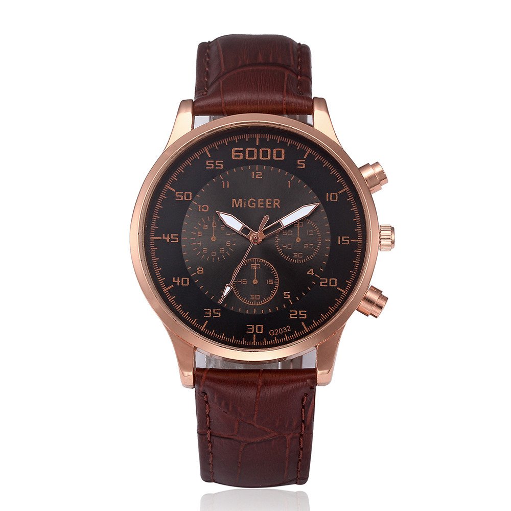 COOKI Men's Quartz Analog Watch - Stylish Business Casual Wristwatch with Round Dial & Comfortable PU Leather Band (Brown) | Perfect for Office, Formal Events & Everyday Wear - W12 Model