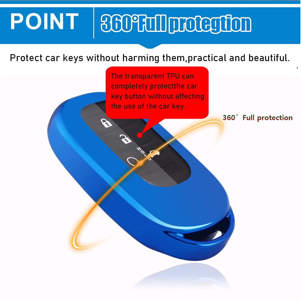 Durable TPU Car Key Fob Cover Protector for Honda Civic 2022-2023, HR-V 2023-2024, Accord 2022-2023 - Anti-Scratch Remote Key Case with Keychain (Blue) - Perfect for Daily Use & Car Key Protection