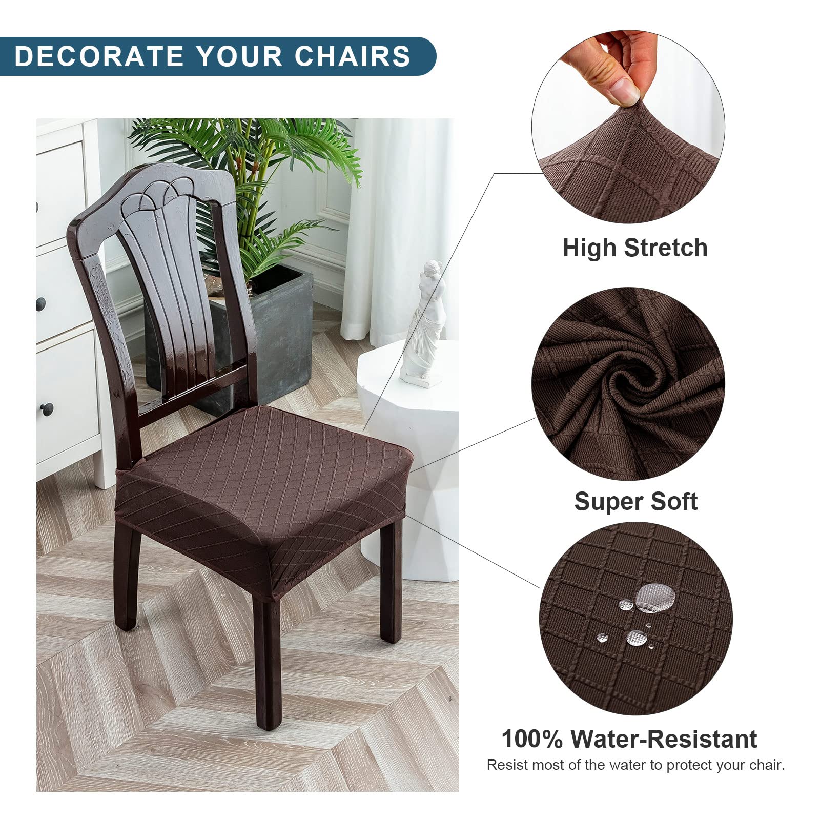 **Waterproof Chair Covers for Dining Room - Genina Durable & Washable Seat Slipcovers - Perfect for Kitchen, Office & Outdoor Use**