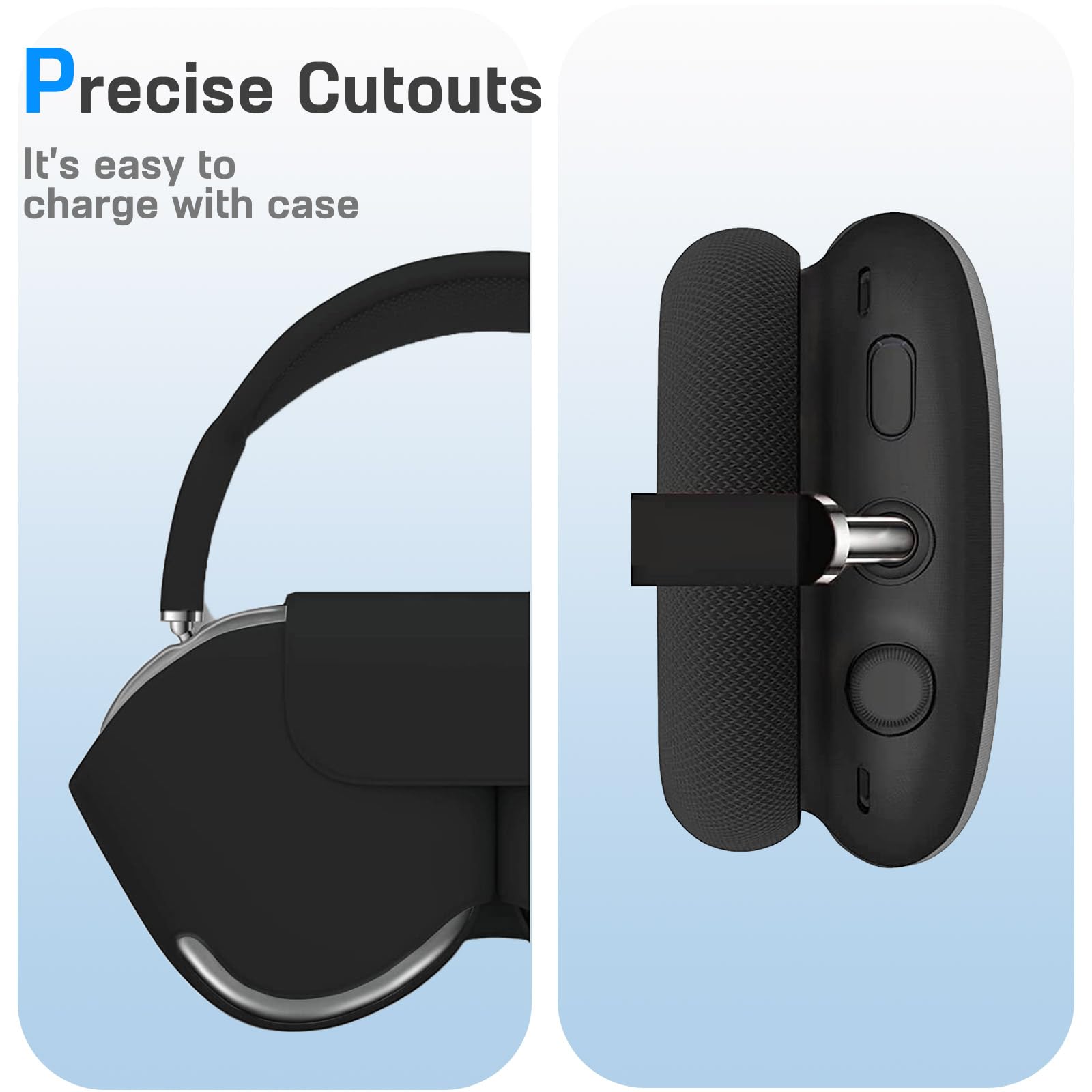 LOHASIC Clear Soft Anti-Scratch AirPods Max Case Cover - Slim Protective Ear Cup Protector for Headphones (Black Clear) | Travel, Gym & Daily Use Accessory