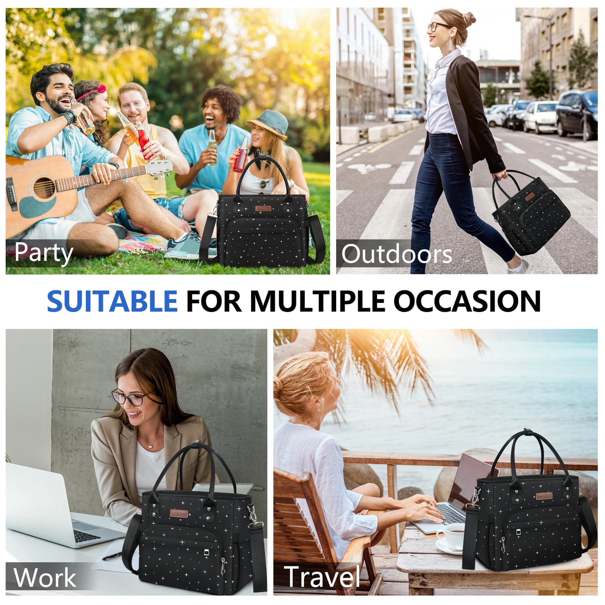 MIYCOO Insulated Lunch Bag for Women - Leakproof & Thermal Lunch Box Cooler Tote - Large Capacity Lunch Bag for Work, School, Picnic - Black Starry Sky Design