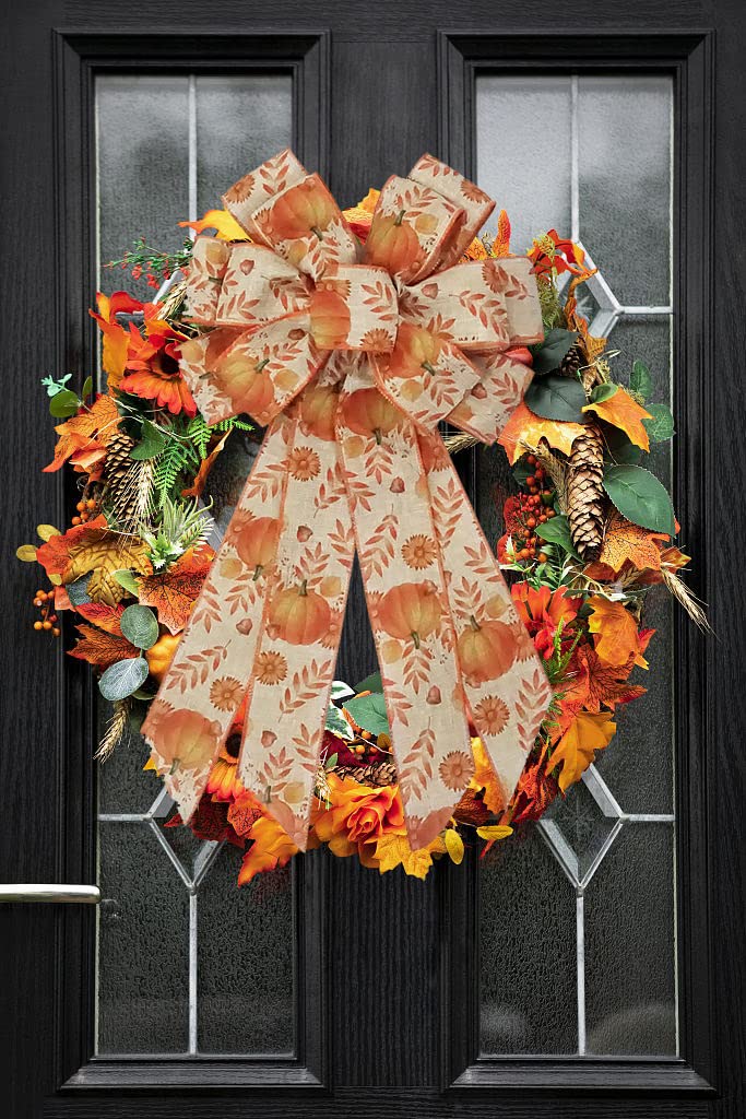 Fall Bows for Wreaths - Orange Burlap Bows for Thanksgiving Decor & Front Door