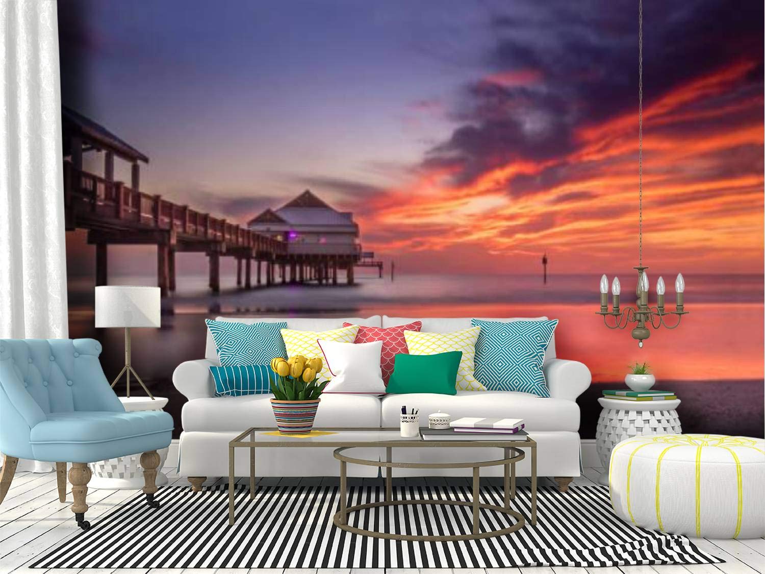 Purple Sunset Sky Wall Mural - Peel & Stick Self-Adhesive Wallpaper - Large Removable Vinyl Film for Home Decor | Perfect for Living Room, Bedroom & Nursery Accent Walls