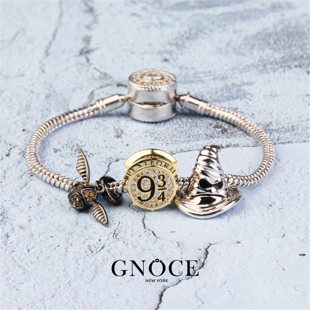 GNOCE 925 Sterling Silver Quidditch Charm Pendant - Let Us Win Black Dangle Charm for Bracelet & Necklace - Perfect for Harry Potter Fans & Movie Lovers - Great Gift for Birthdays, Cosplay & Wizarding World Enthusiasts
