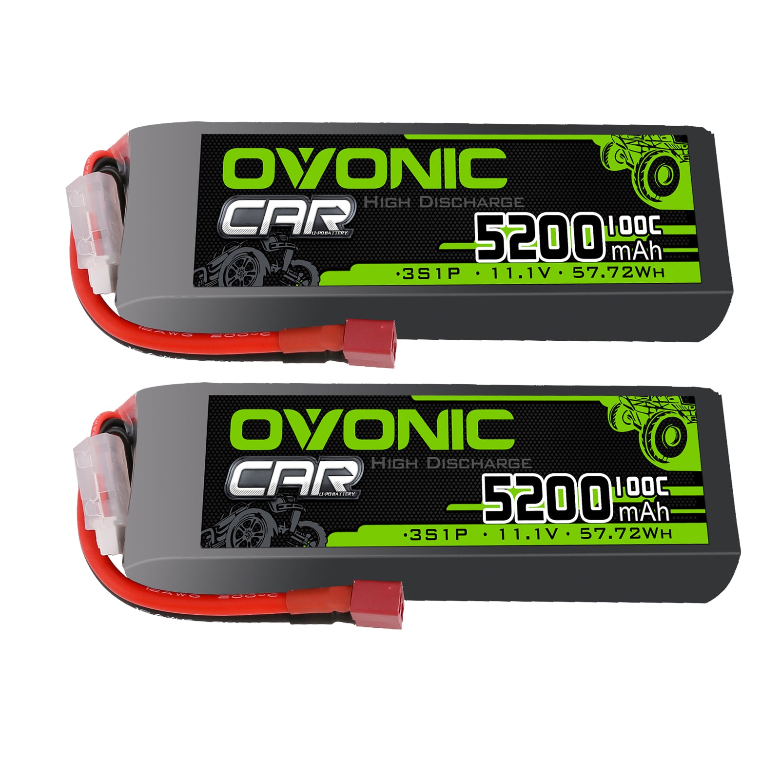 Ovonic 100C 3S1P 5200mAh 11.1V LiPo Battery with Deans Plug - 2 Pack for RC Cars, Drones, and High-Performance RC Vehicles | Long Lasting Power for Racing and Off-Road Adventures