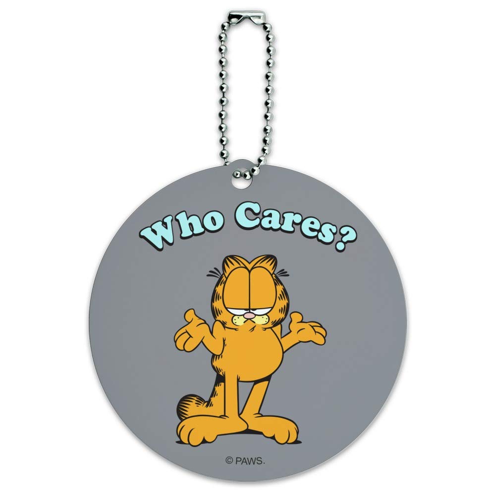 Garfield Who Cares? Funny Round Luggage ID Tag - Durable Suitcase Name Tag for Carry-On Bags - Perfect for Travel, Vacation & Airport Identification