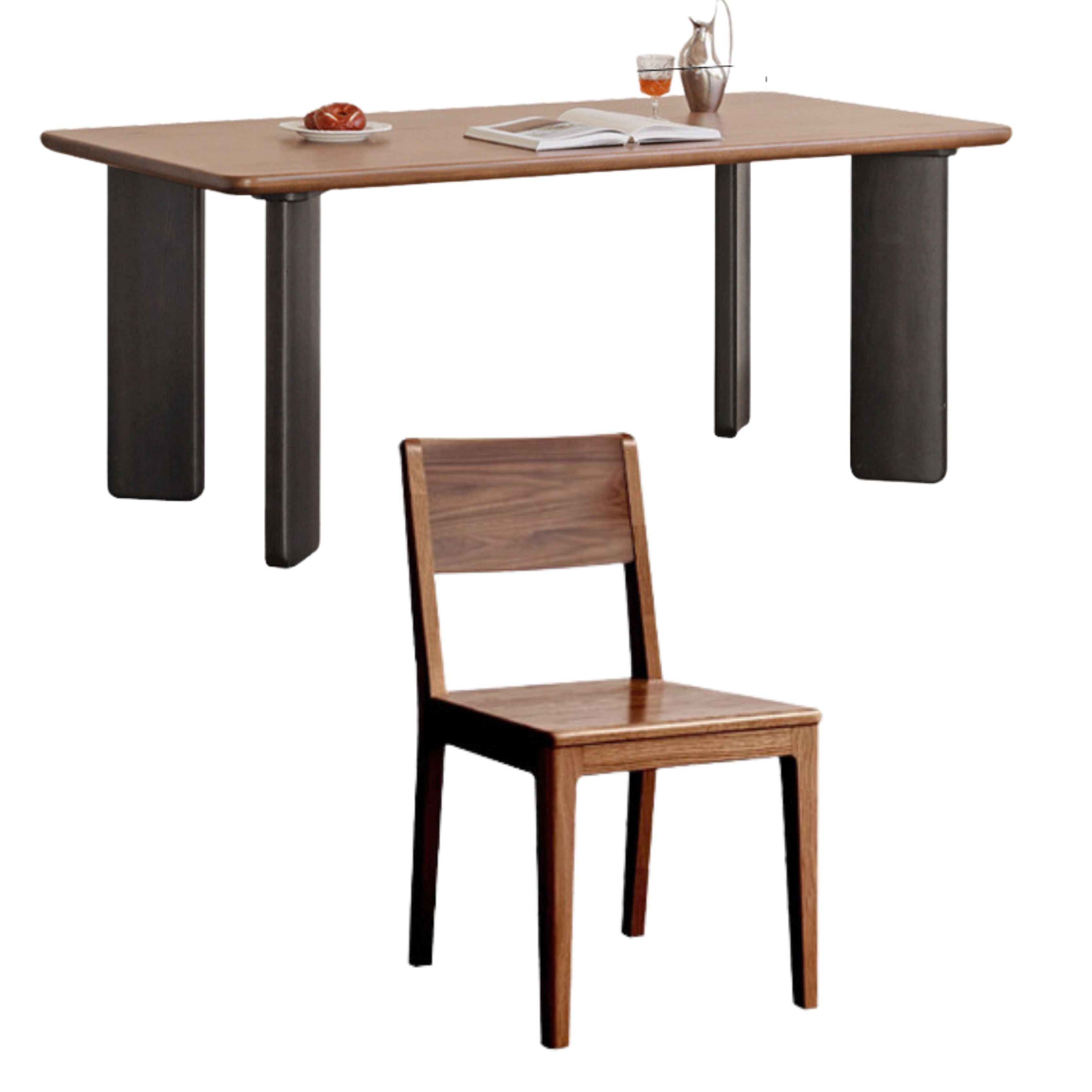 Premium Black Walnut Solid Wood Rectangular Dining Table - Modern Luxury Design for Dining Room, Kitchen, and Home Decor