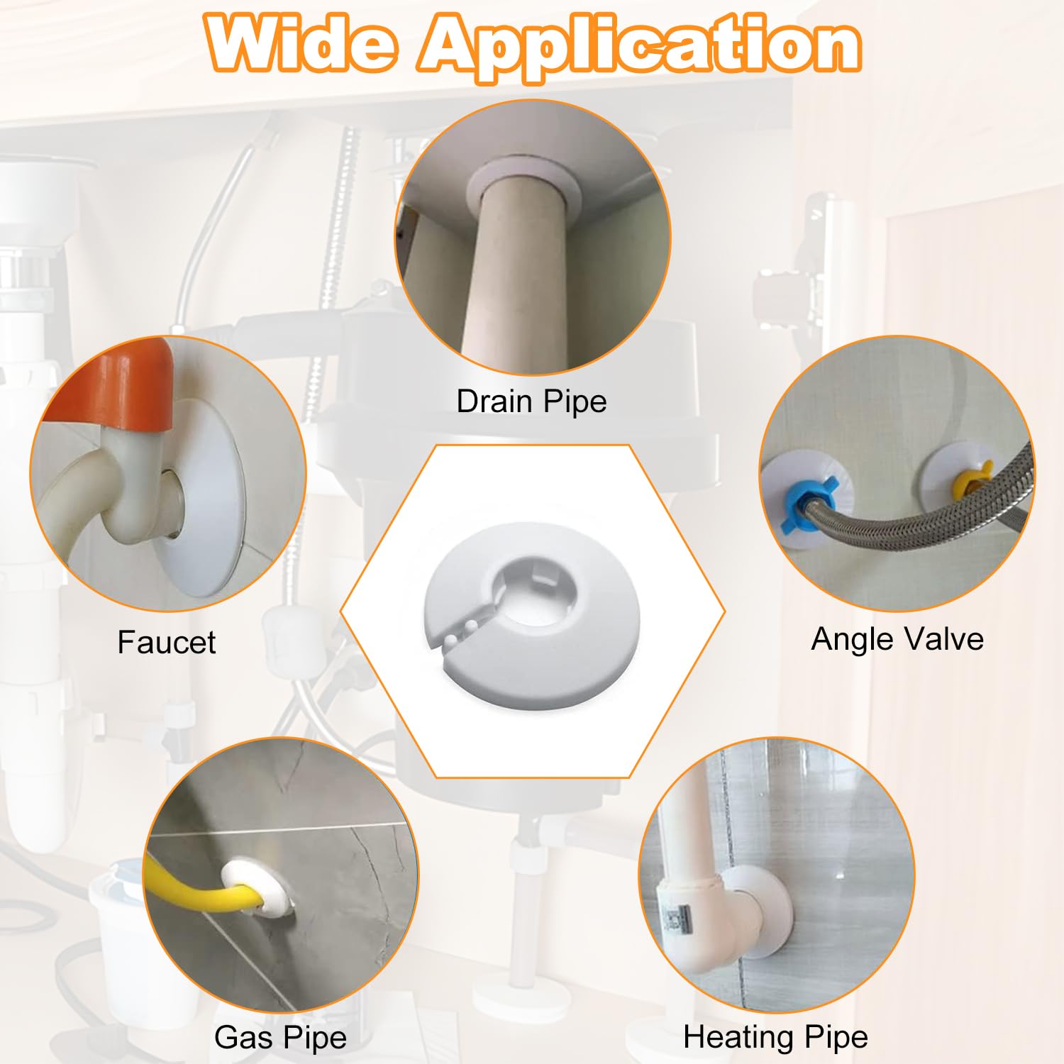 4-Pack White PP Plastic Pipe Cover Escutcheon Collar (0.98in/25mm Outer Diameter) - Decorative Flange Cover for Water Pipes, HVAC & Plumbing Systems - Perfect for Bathroom, Kitchen & Basement Pipe Concealment