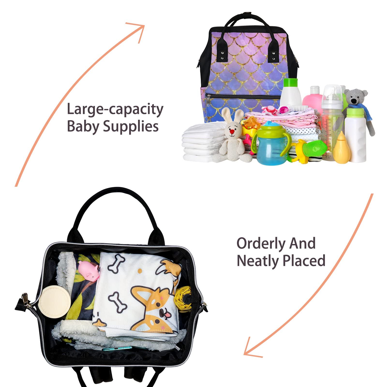 Waterproof Mermaid Diaper Backpack - Large Capacity Baby & Laptop Bag for Travel