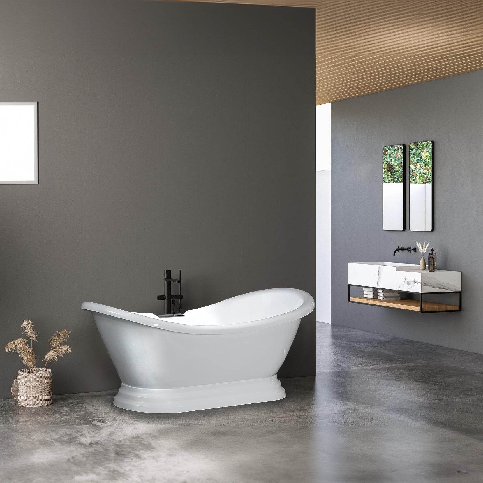 Dreamwerks 5.75 ft. White Pedestal Bathtub - Freestanding Soaking Tub for Small Bathrooms & Master Suites | Relaxing Spa Experience at Home