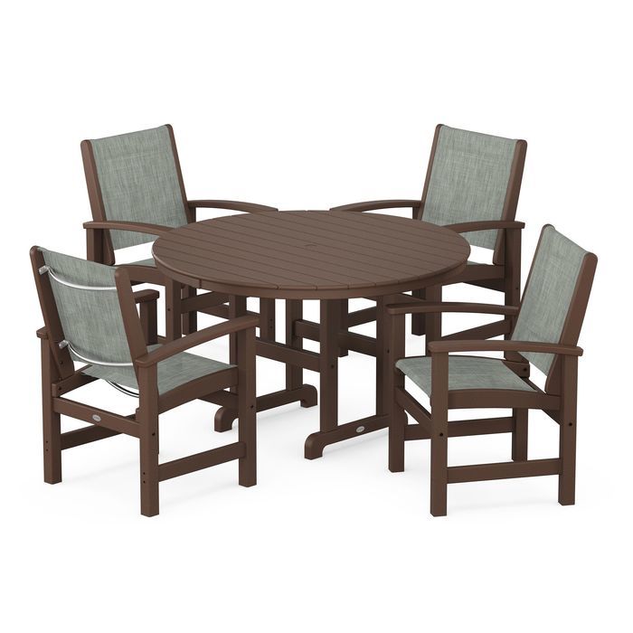 POLYWOOD Coastal 5-Piece Round Farmhouse Dining Set - Outdoor Patio Furniture for Backyard, Poolside & Beach House Dining