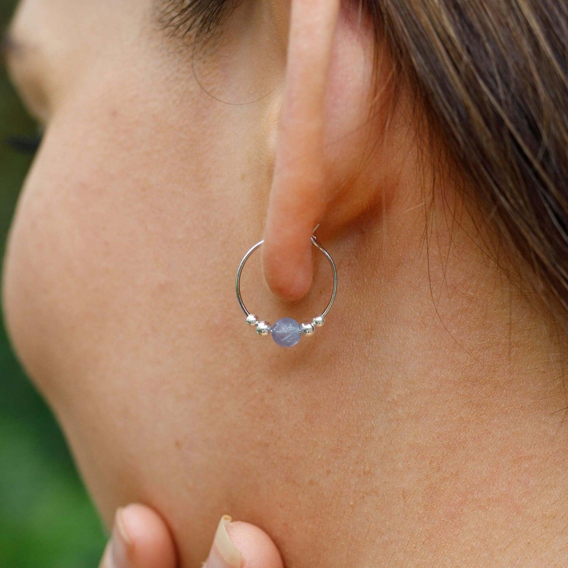 Tiny Tanzanite Gemstone Bead Hoop Earrings for Women - Dainty Sterling Silver Jewelry for Everyday Wear & Special Occasions