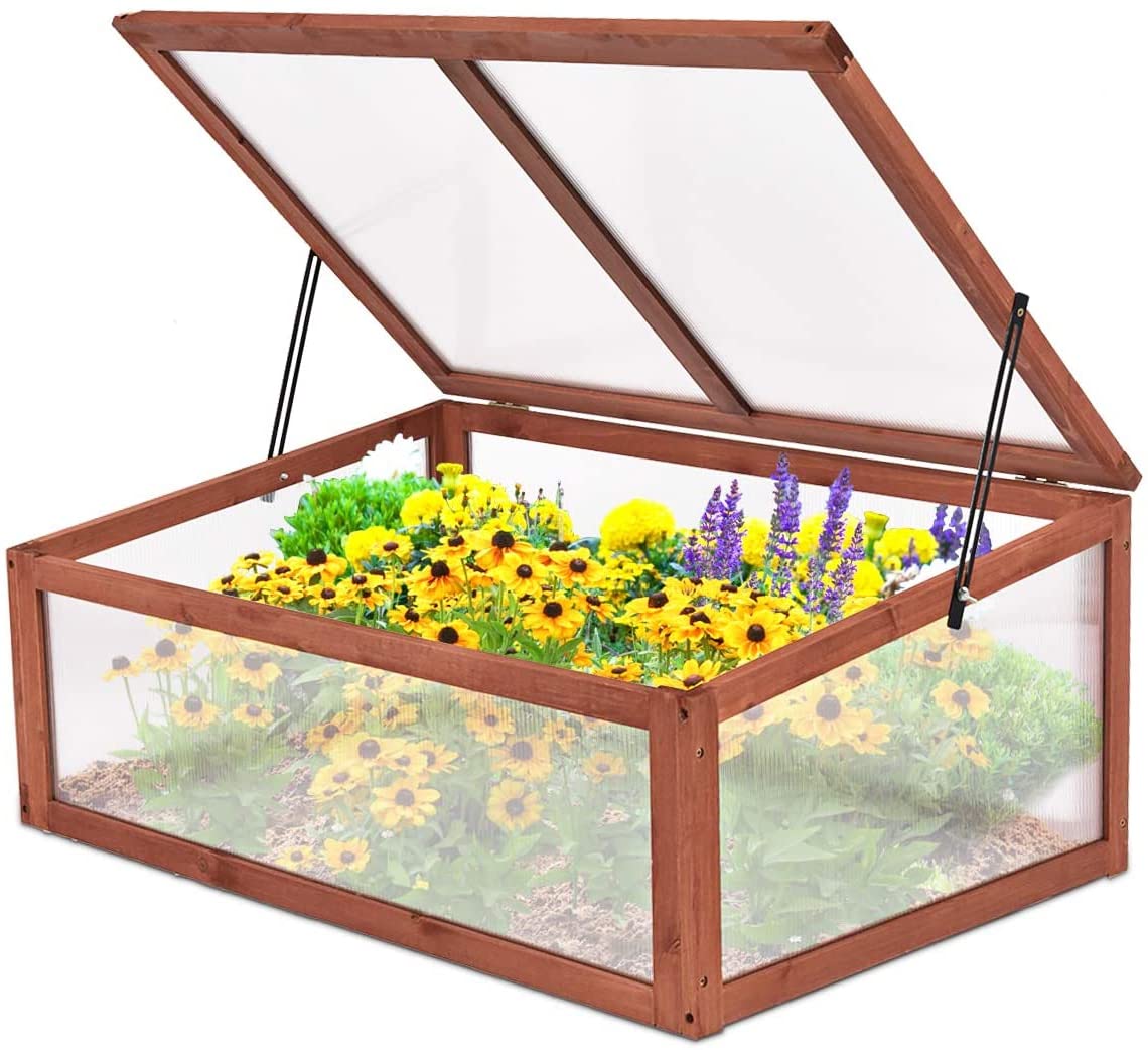 SAFSTAR Portable Wooden Cold Frame Mini Greenhouse - Raised Garden Bed for Flowers, Plants & Vegetables | Indoor Outdoor Use for Patio, Balcony, Backyard & Farmhouse Decor | Perfect for Home Gardening & Plant Protection