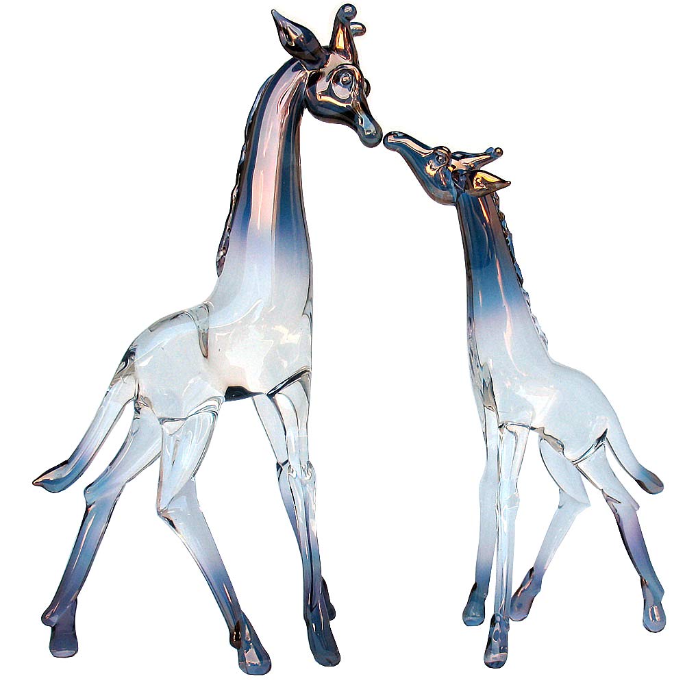 Hand Blown Glass Giraffe Mother and Baby Figurine - Elegant Home Decor, Unique Gift for Animal Lovers - Perfect for Nursery, Bookshelf or African-Themed Room Decor