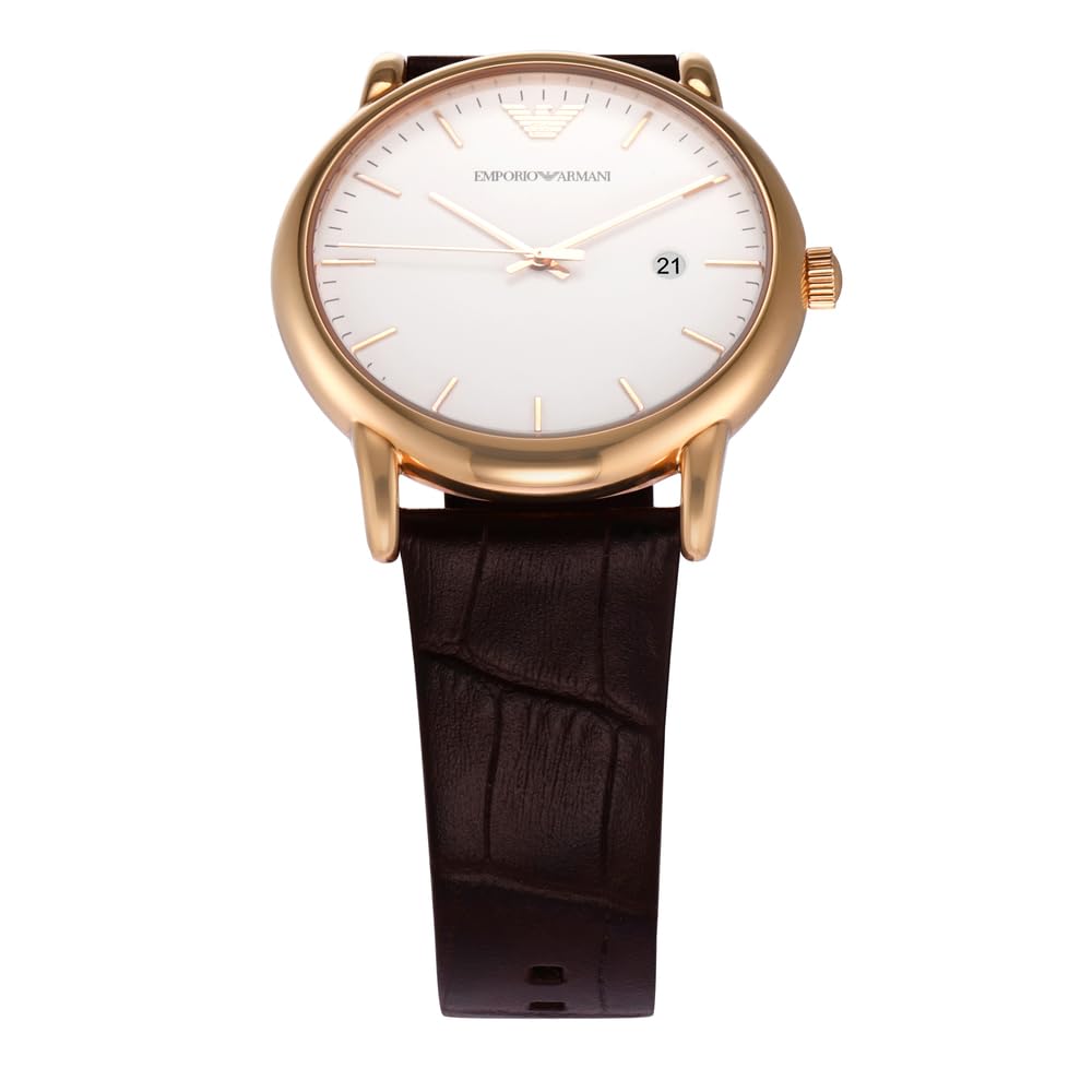 Emporio Armani Men's Classic Three-Hand Leather Strap Watch - Water Resistant Dress Watch for Business, Formal & Casual Wear