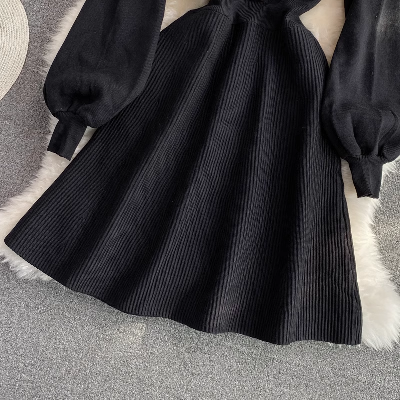 Elegant French Style Sweet Long Sleeve Knitted Dress for Women - Perfect for Fall/Winter Dates, Office Wear & Holiday Parties