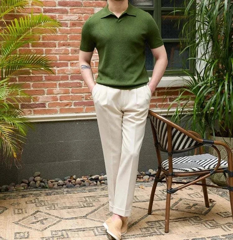 Men's Summer V-Neck Polo T-Shirt - Breathable Cotton Short Sleeve Casual Shirt for Golf, Work & Outdoor Activities