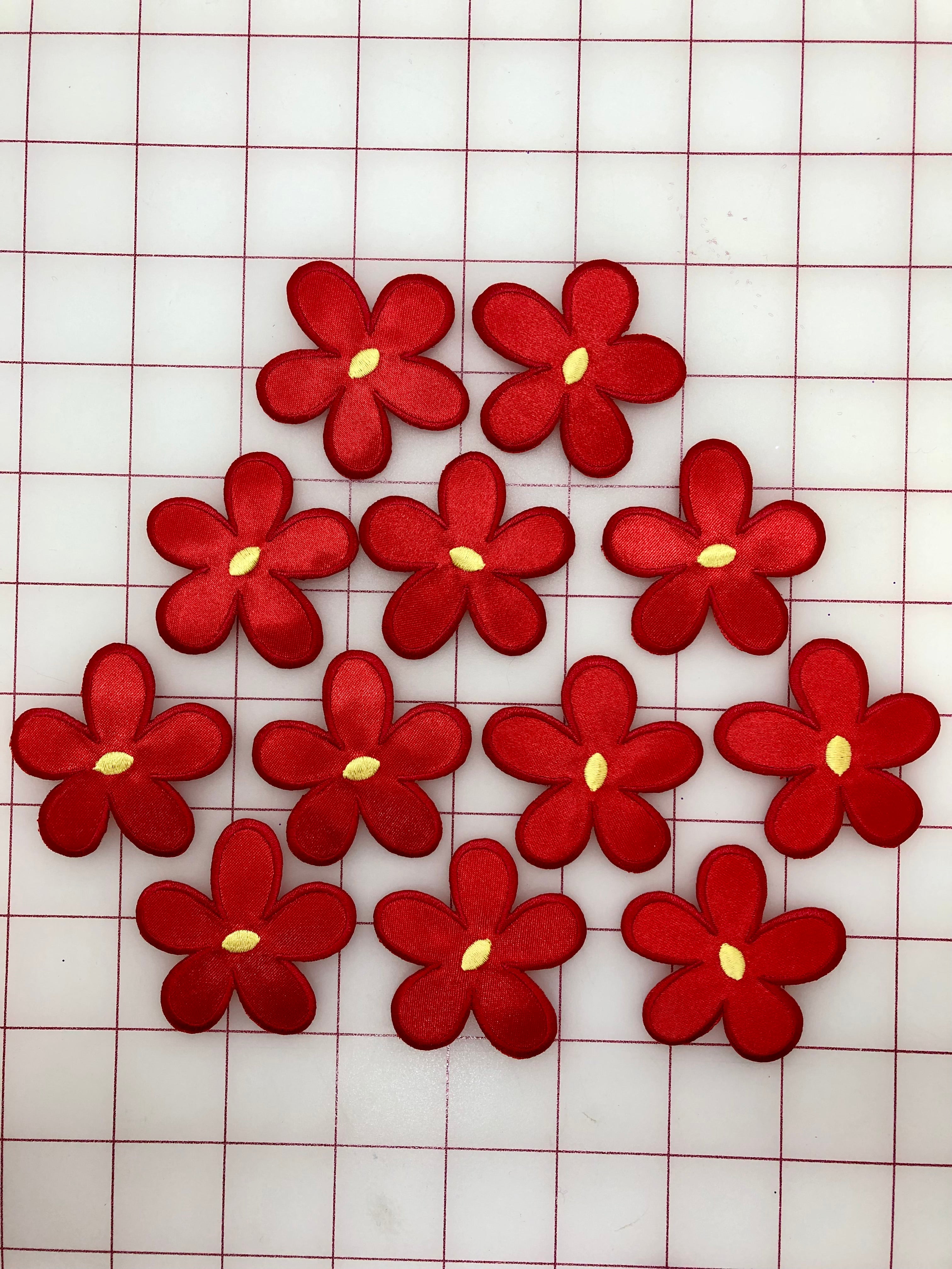 Red Applique Iron-On Flowers for DIY Clothing & Fabric Crafts - Perfect for T-Shirts, Bags & Home Decor